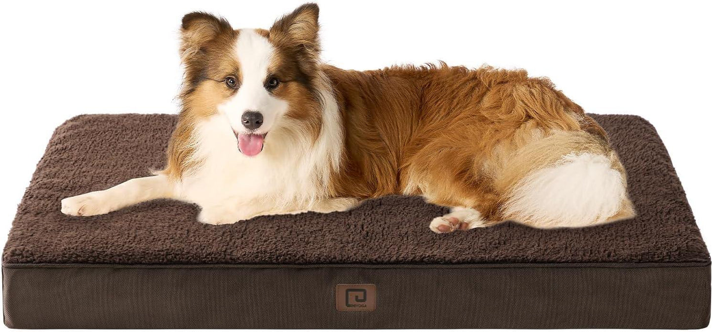 EHEYCIGA Orthopedic Dog Beds Large Mattress with Removable Washable Cover for Crate, Grey, 91x68x9cm - Comfort Style