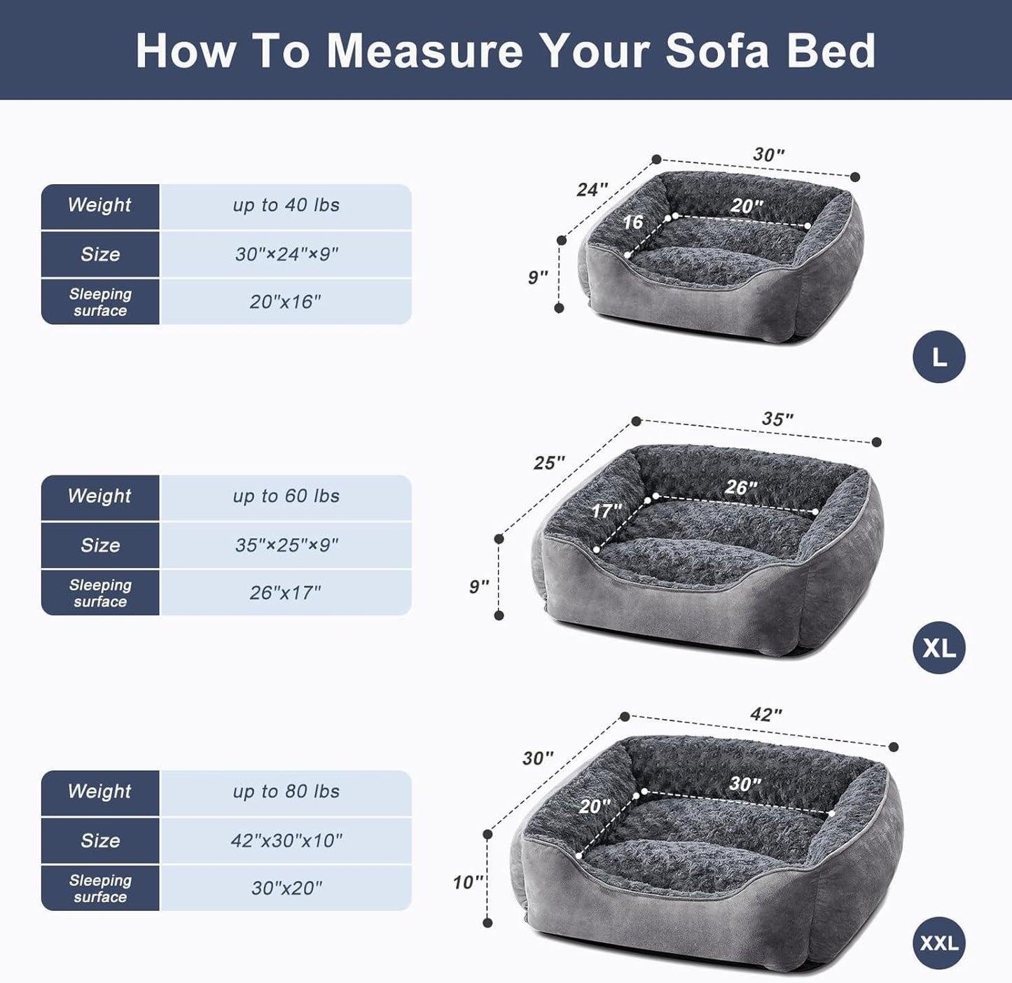 JOEJOY Dog Bed Medium - Washable Dog Bed Anti-Anxiety Dog Bed Soft Plush Dog Bed Rectangle Non-Slip Bottom Pet Bed - Small | Medium | Large Size Mattress Mat For Dog, Grey - Comfort Style