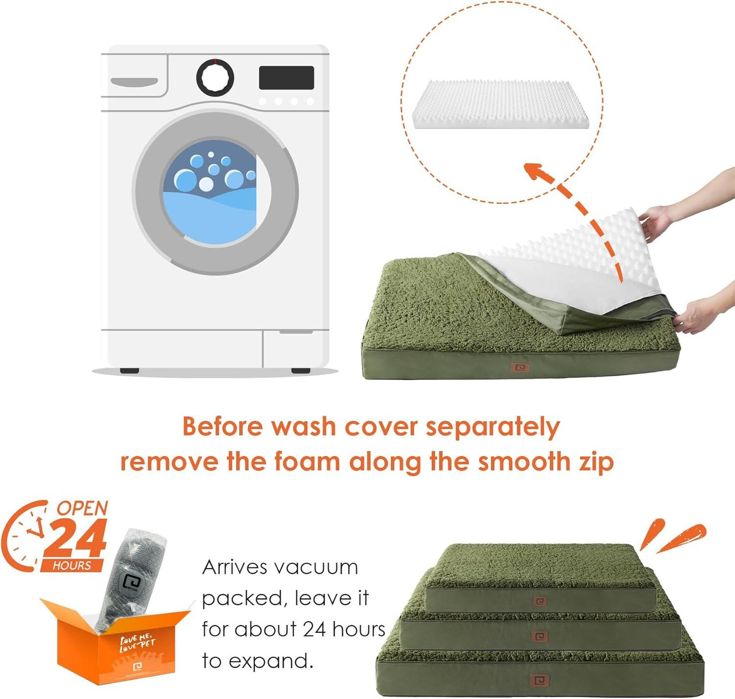EHEYCIGA Orthopedic Dog Beds Large Mattress with Removable Washable Cover for Crate, Grey, 91x68x9cm - Comfort Style