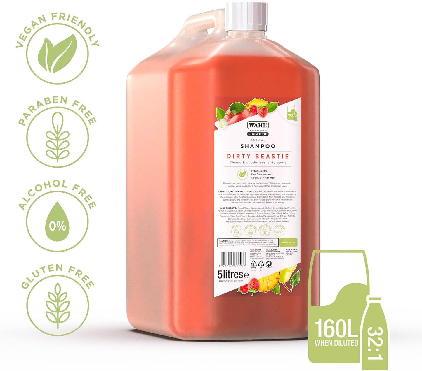 Wahl Dirty Beastie Shampoo, Dog Shampoo, Shampoo for Pets, Natural Pet Friendly Formula, For Dirty Pet Coats, Concentrate 32:1, Remove Dirt and Odours, Smelly Coat, 5 Litre