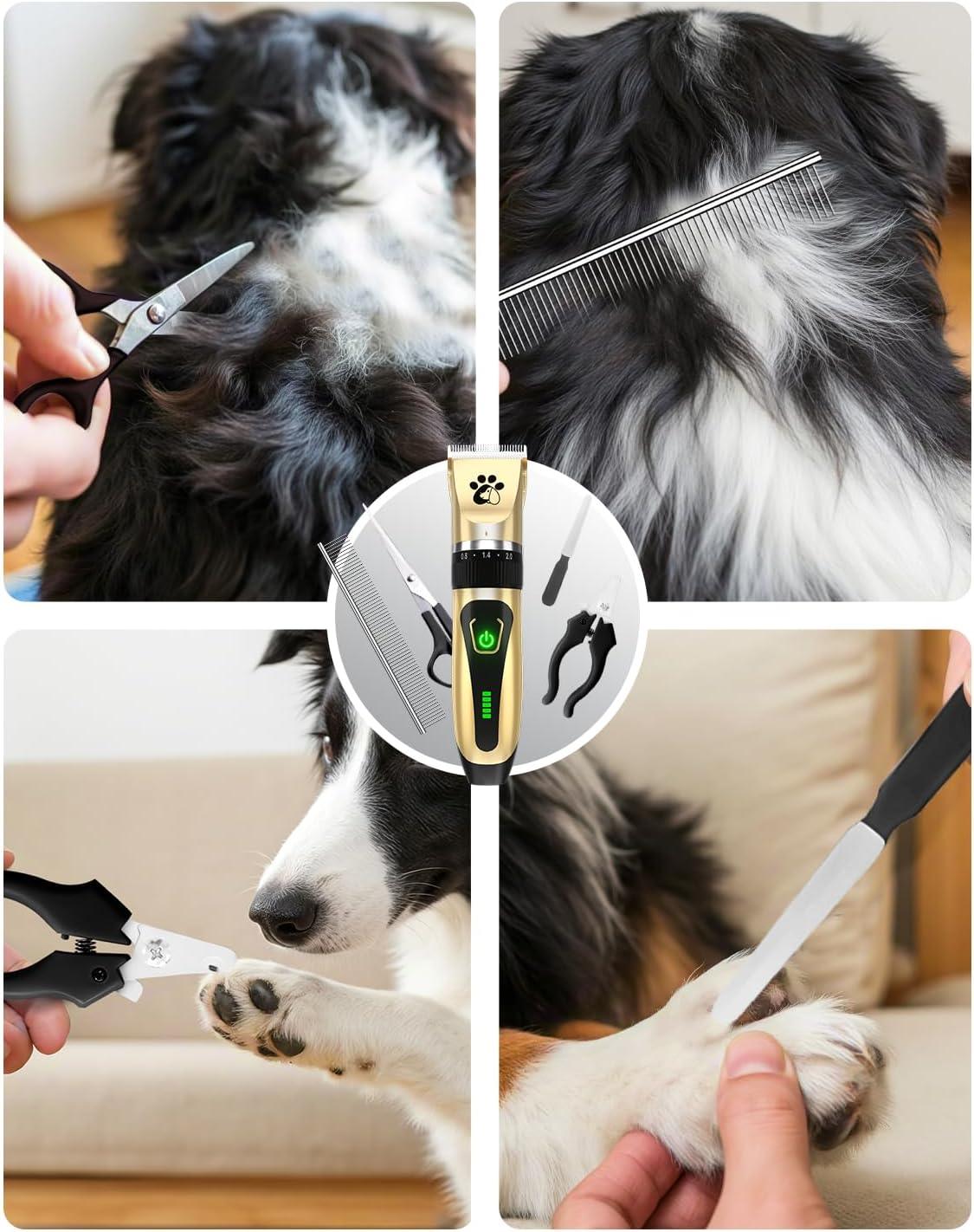 Dog Clippers Cordless, Professional Dog Trimmer, 2-Speed Low Noise Dog Grooming Kit, Pet Trimmer for Small Large Thick Hair Dogs - Comfort Style