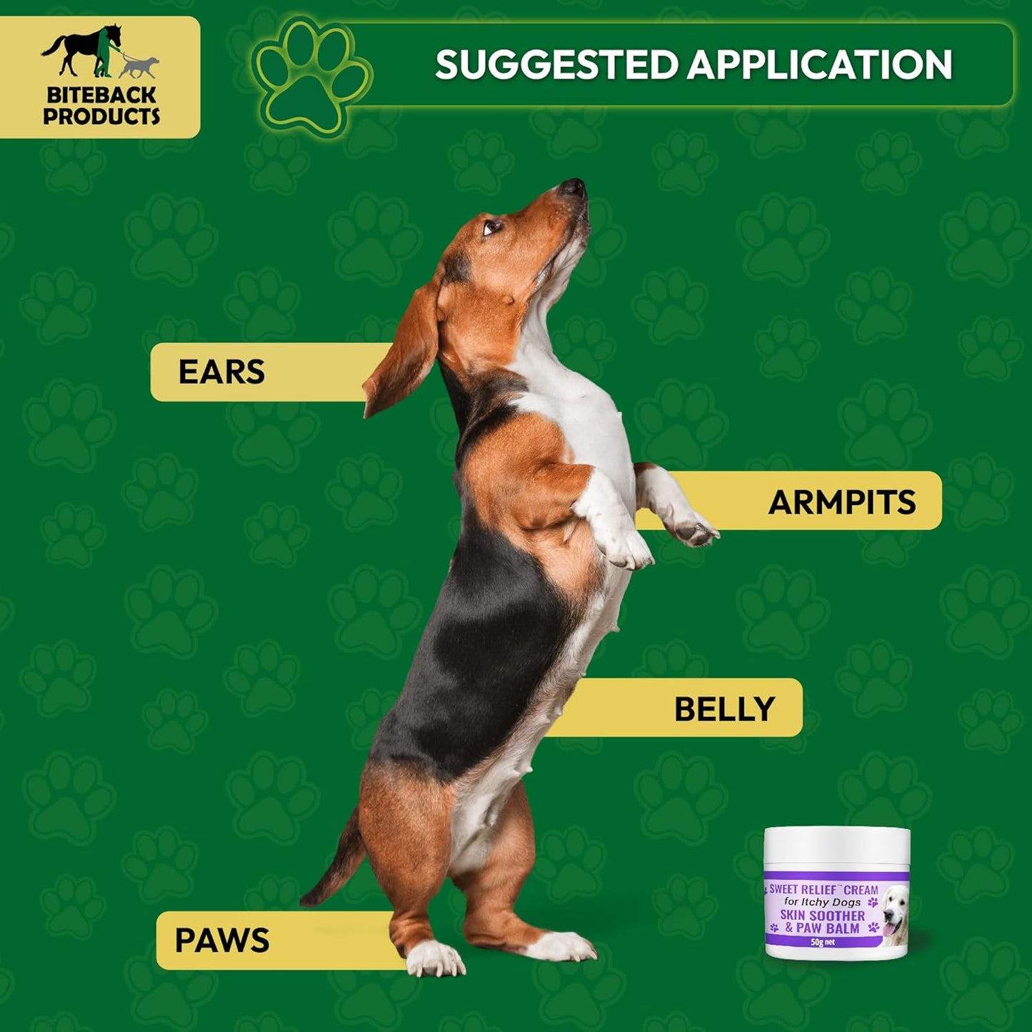 Biteback Products - Soothing Dog Paw Balm, Antiseptic Cream for Dogs, Itchy Dog Skin Relief - Ideal for On-the-Go Pet Care, Soothes Paws and Skin, Compact Pocket Sized Pot Dog Skin Cream - 50g