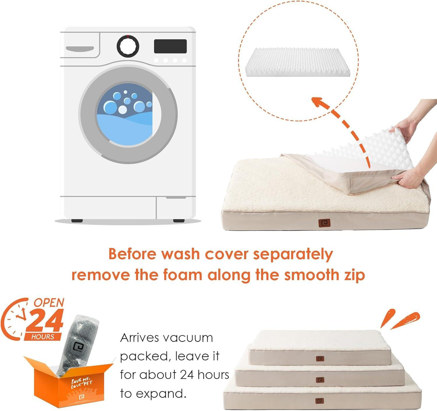 EHEYCIGA Orthopedic Dog Beds Large Mattress with Removable Washable Cover for Crate, Grey, 91x68x9cm - Comfort Style
