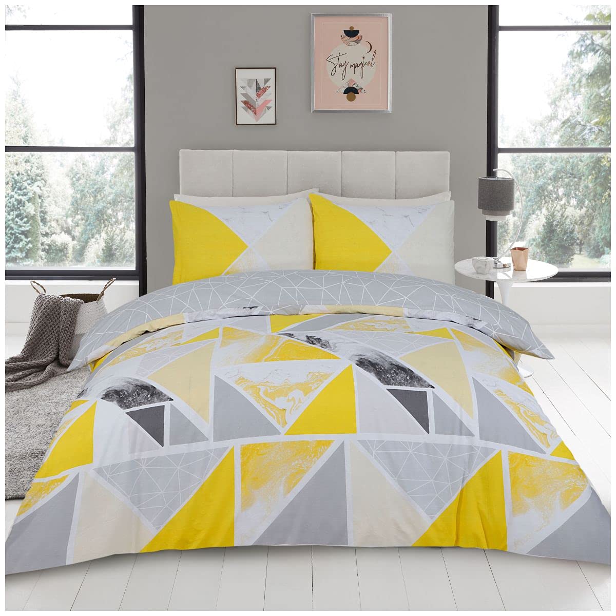 GC GAVENO CAVAILIA Metalic Marble Duvet Cover Sets, Reversible Triangle Bedding Double Bed Set, Washable Quilt Covers - Comfort Style