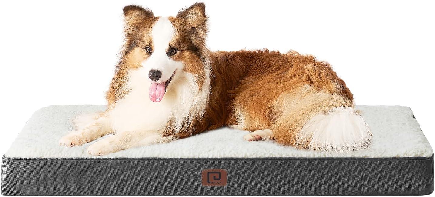 EHEYCIGA Orthopedic Dog Beds Large Mattress with Removable Washable Cover for Crate, Grey, 91x68x9cm - Comfort Style