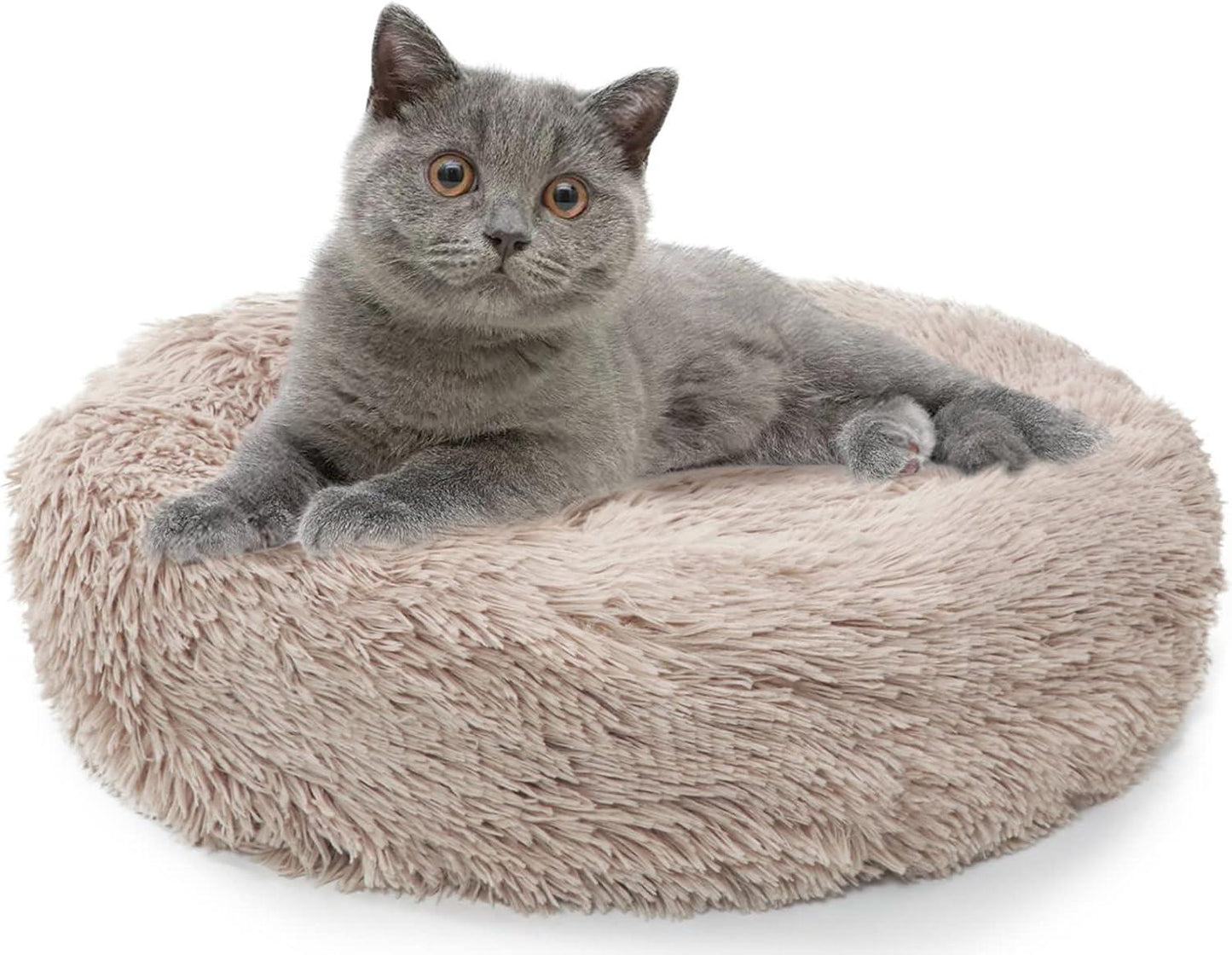 Enjamoy Plush Donut Dog Bed, Calming Round Dog Cat Bed Soft and Fluffy Cuddler Pet Cushion Self-Warming Puppy Beds Machine Washable, Grey 50cm - Comfort Style