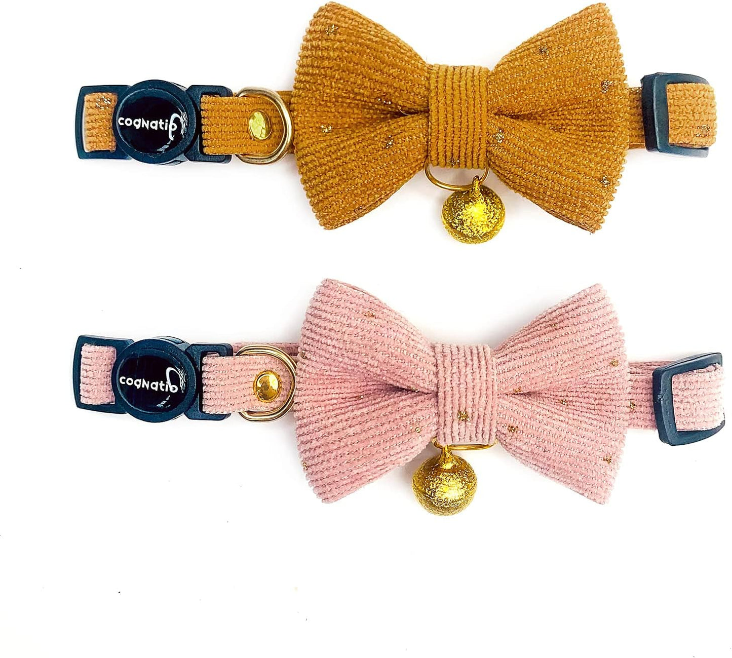 Cognatio Safety Quick Release Cat Collars, Soft Kitten Collars with Detachable Bow Tie and Bell, Pack of 2, Adjustable 20-30 cm (20-30 cm, Green+Pink) - Comfort Style