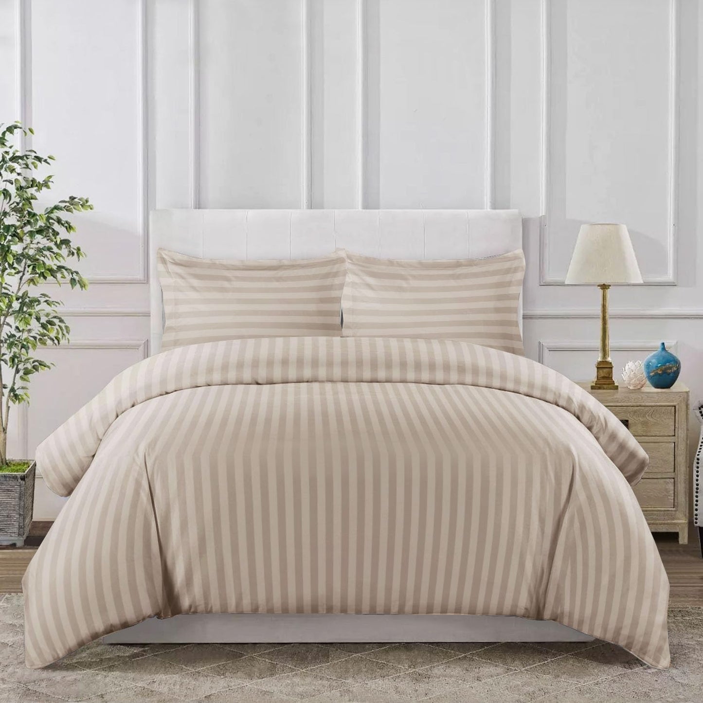 MOONLIGHT20015 Duvet Set Reversible Stripes Satin Double Bedding Set with 2 Pillowcases Soft Hypoallergenic Duvet Cover - Comfort Style