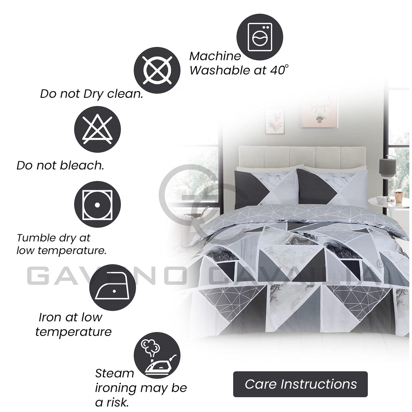 GC GAVENO CAVAILIA Metalic Marble Duvet Cover Sets, Reversible Triangle Bedding Double Bed Set, Washable Quilt Covers - Comfort Style