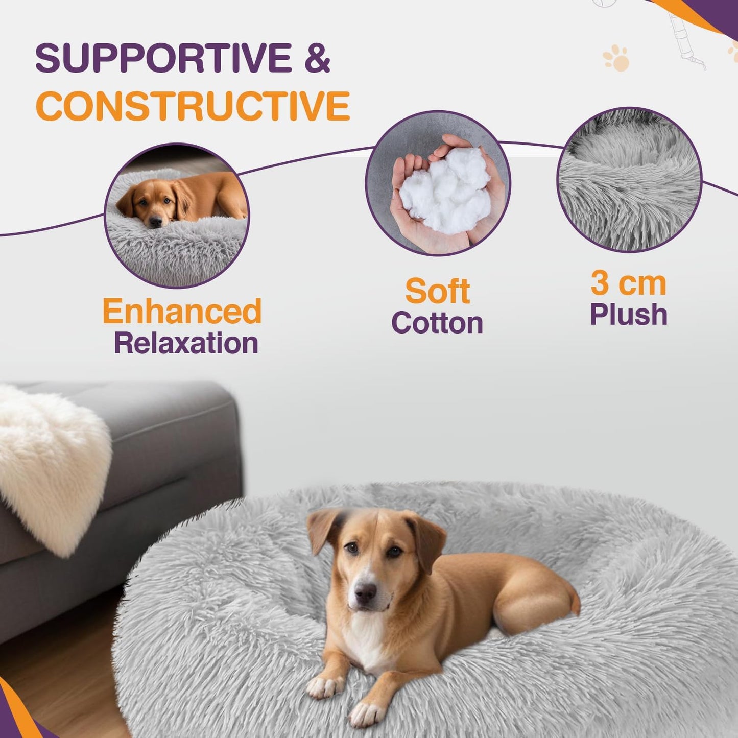 ELYF 50cm Dark Grey Donut Cat Beds for Indoor Cats Clearance, Kitten Bed and Puppy Bed with Anti-Slip Waterproof Bottom, Fluffy Cosy Pet Bedding & Furniture for Small Dog Bed Clearance, Large Cat Bed - Comfort Style