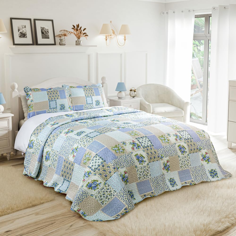Emma Barclay Cotswold - Quilted Patchwork Bedspread Set in Natural - Double