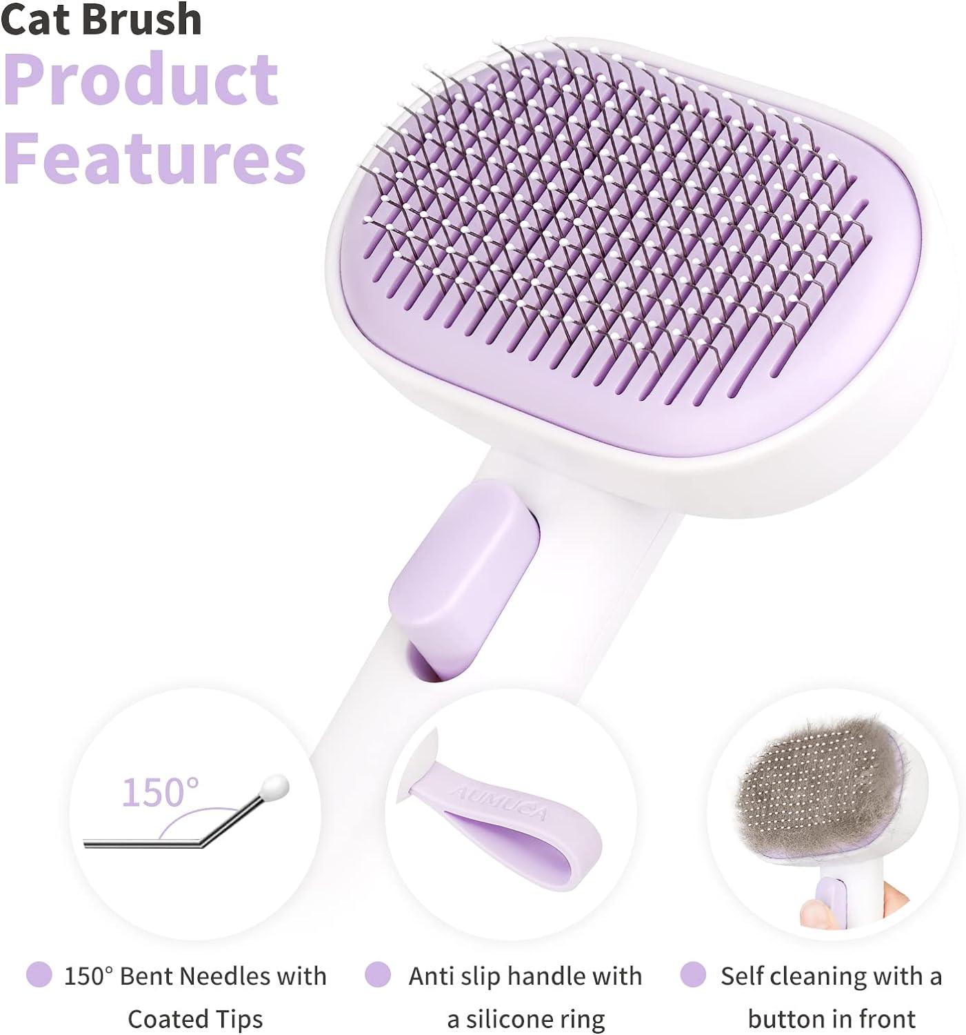 aumuca Cat Brush with Release Button, Cat Grooming Brush for Long or Short Haired Cats, Cat Hair Brush for Shedding Cat Comb for Pets Removing Loose Fur and Massage, White - Comfort Style