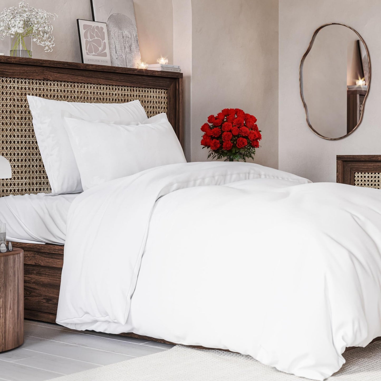 Bedding Duvet Quilt Cover Set with 2 Pillowcases - Hotel Quality - Cooling, Wrinkle-Free, Machine Washable with Zipper & Corner Ties - Super Soft Microfibre-Polyester - Comfort Style