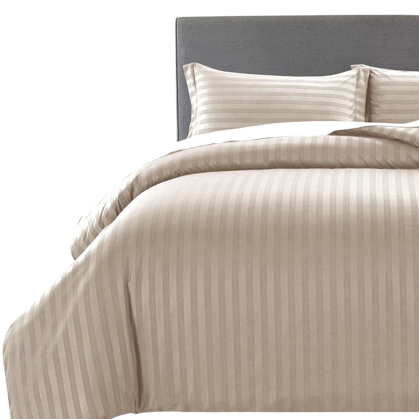 MOONLIGHT20015 Duvet Set Reversible Stripes Satin Double Bedding Set with 2 Pillowcases Soft Hypoallergenic Duvet Cover - Comfort Style