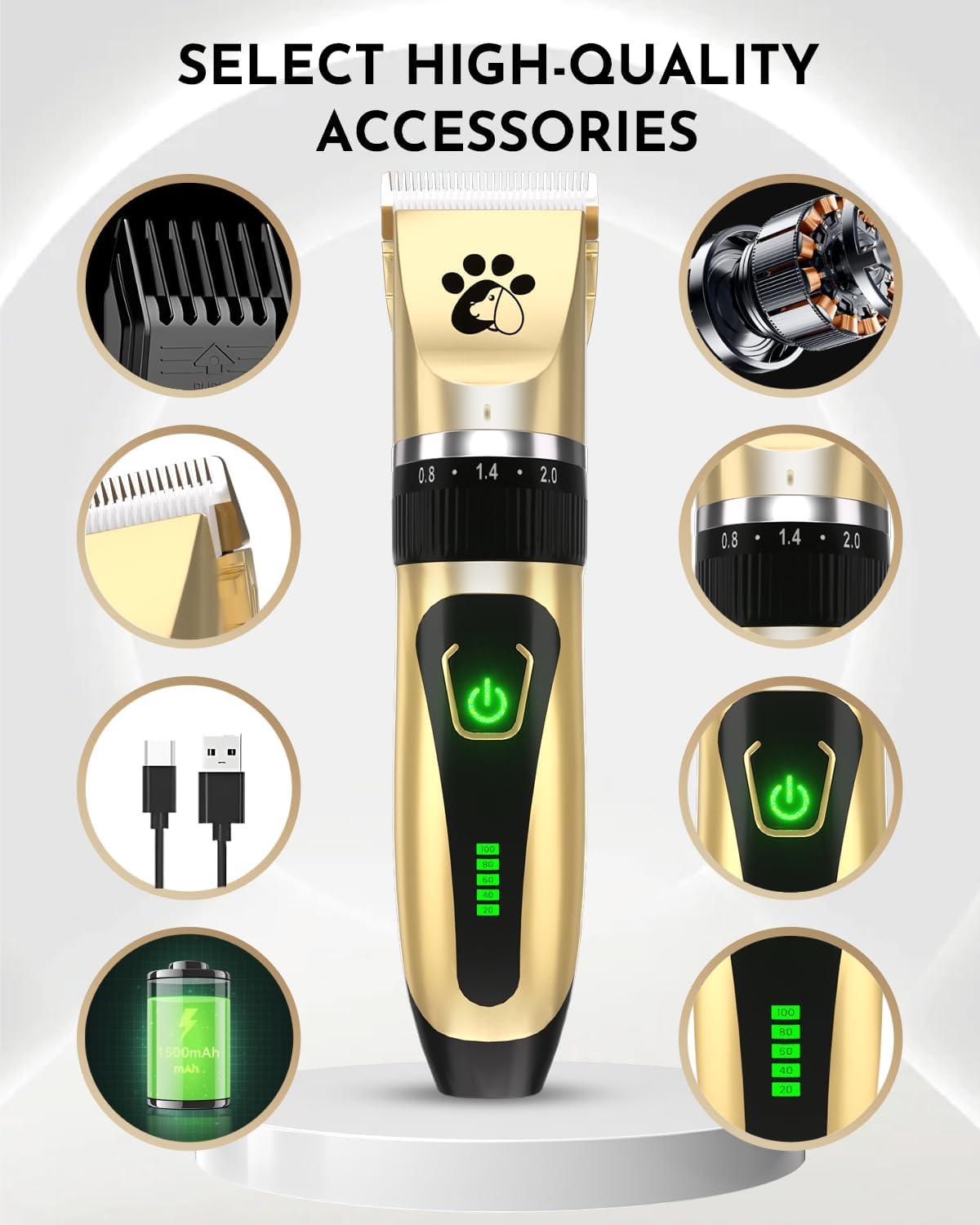 Dog Clippers Cordless, Professional Dog Trimmer, 2-Speed Low Noise Dog Grooming Kit, Pet Trimmer for Small Large Thick Hair Dogs - Comfort Style