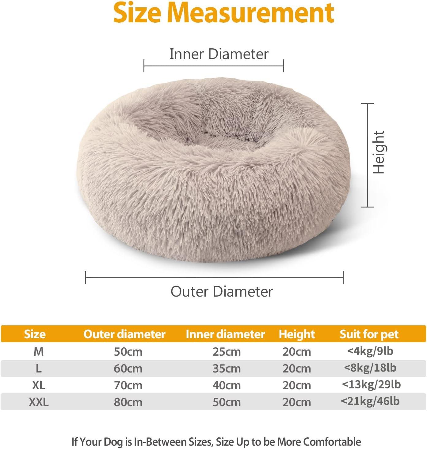 Enjamoy Plush Donut Dog Bed, Calming Round Dog Cat Bed Soft and Fluffy Cuddler Pet Cushion Self-Warming Puppy Beds Machine Washable, Grey 50cm - Comfort Style