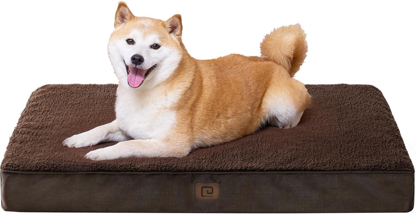 EHEYCIGA Orthopedic Dog Beds Large Mattress with Removable Washable Cover for Crate, Grey, 91x68x9cm - Comfort Style