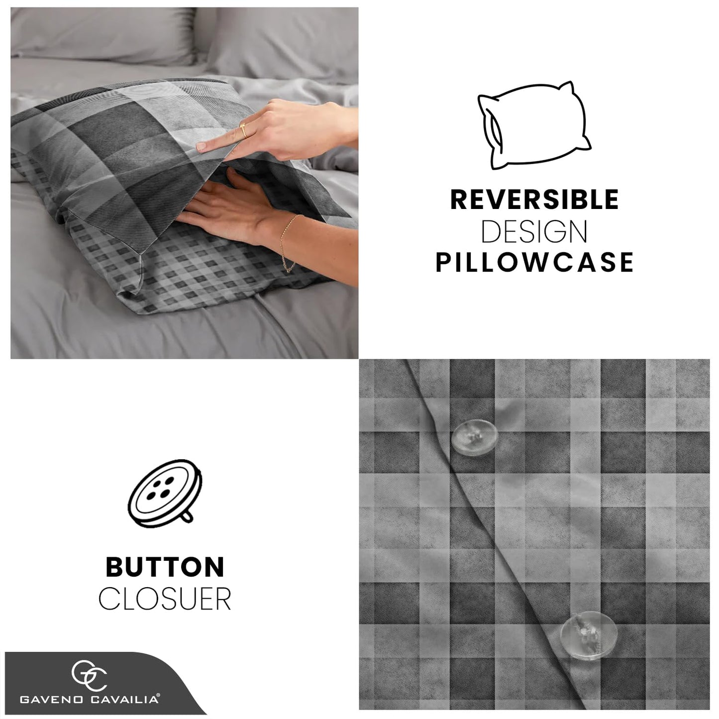 Gaveno Cavailia Luxury DENIM CHECK Bed Set with Duvet Cover and Pillow Cases, Polyester-Cotton - Comfort Style