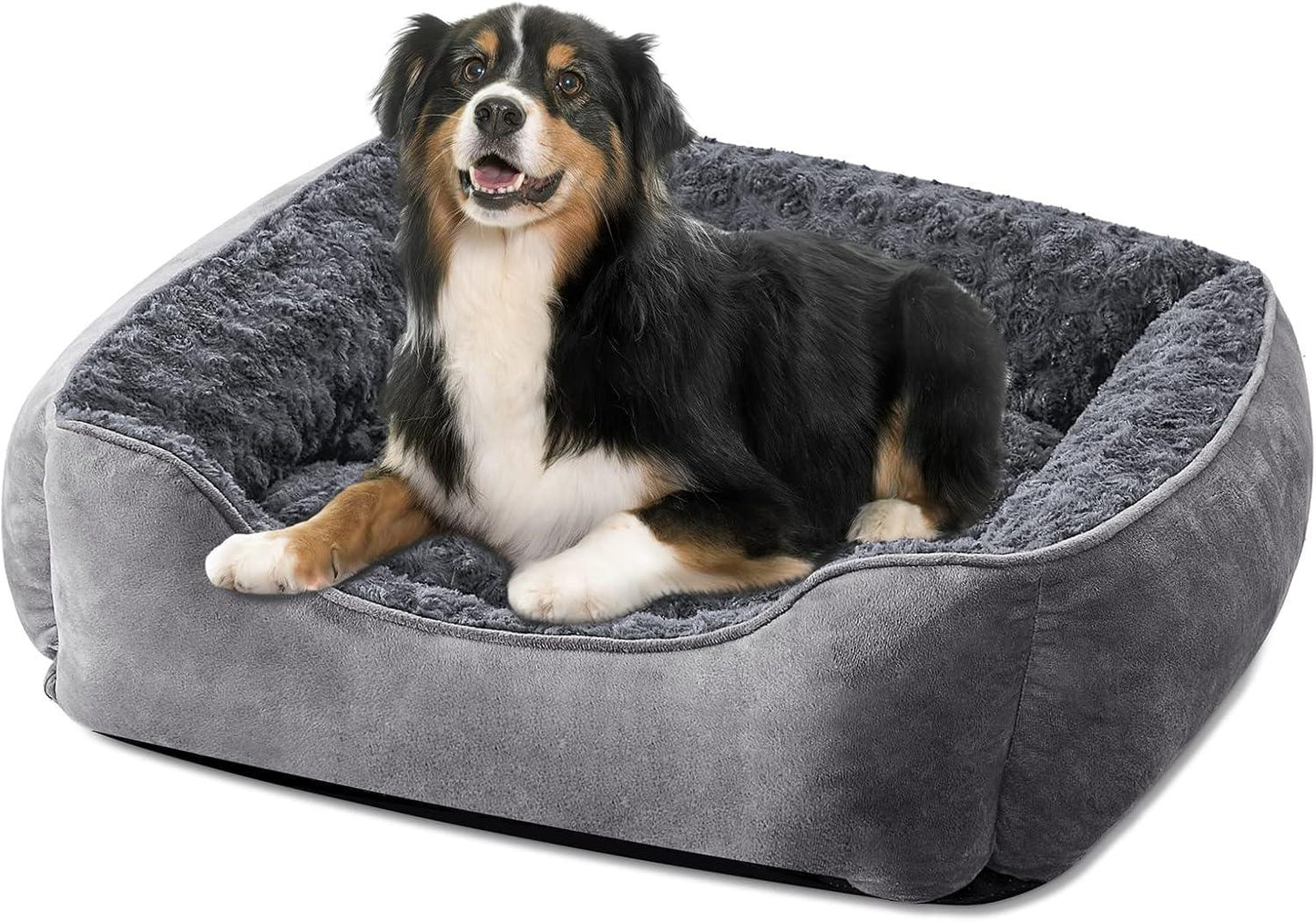 JOEJOY Dog Bed Medium - Washable Dog Bed Anti-Anxiety Dog Bed Soft Plush Dog Bed Rectangle Non-Slip Bottom Pet Bed - Small | Medium | Large Size Mattress Mat For Dog, Grey - Comfort Style