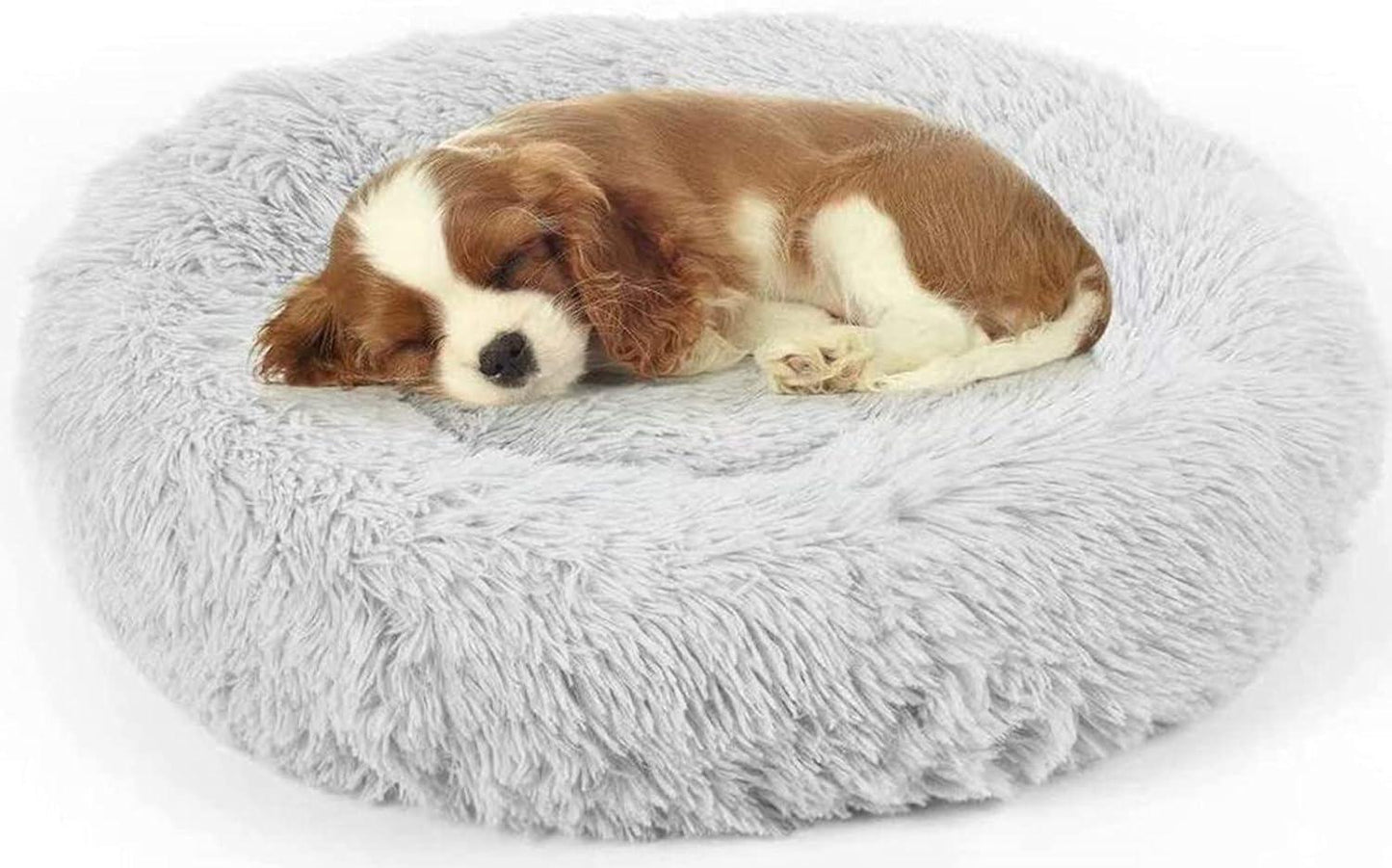 Enjamoy Plush Donut Dog Bed, Calming Round Dog Cat Bed Soft and Fluffy Cuddler Pet Cushion Self-Warming Puppy Beds Machine Washable, Grey 50cm - Comfort Style