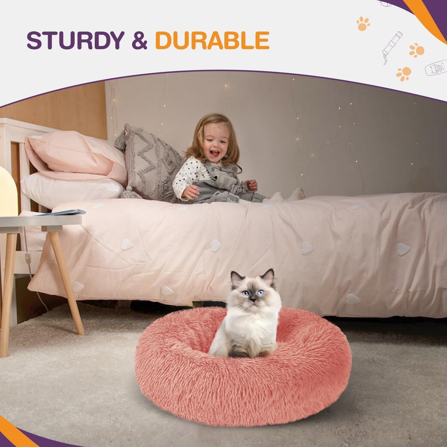 ELYF 50cm Dark Grey Donut Cat Beds for Indoor Cats Clearance, Kitten Bed and Puppy Bed with Anti-Slip Waterproof Bottom, Fluffy Cosy Pet Bedding & Furniture for Small Dog Bed Clearance, Large Cat Bed - Comfort Style