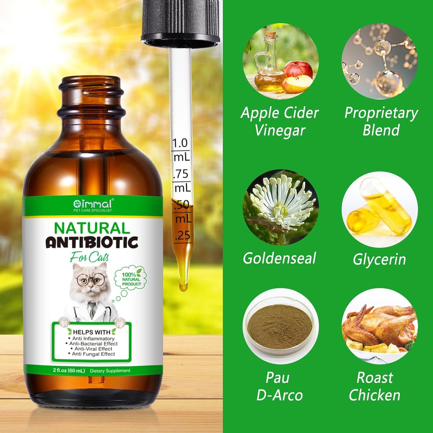 Antibiotics for Cats, Cat Antibiotics 60ml, Cat Immune Support, Cat Antibiotics for Infections, Cat Itch Relief, Cat Multivitamin, Supports Cat Allergy Relief, Roast Chicken Flavor - Comfort Style