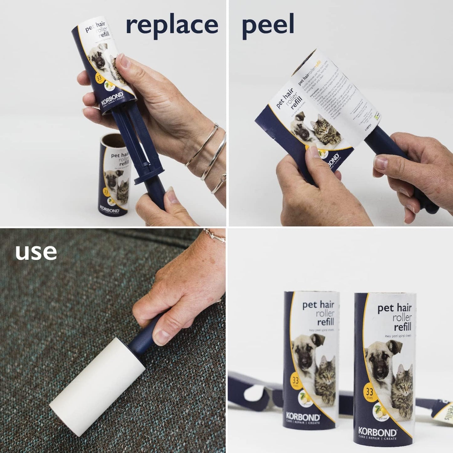 Korbond Pet Lint Roller Refills - 396 Sheets, Lemon Scented | Lint Rollers, Lint Remover, Pet Hair Remover, Dog Hair Remover, Cat Hair Remover, Lint Roller Refills, Pet Hair Remover Roller - Comfort Style