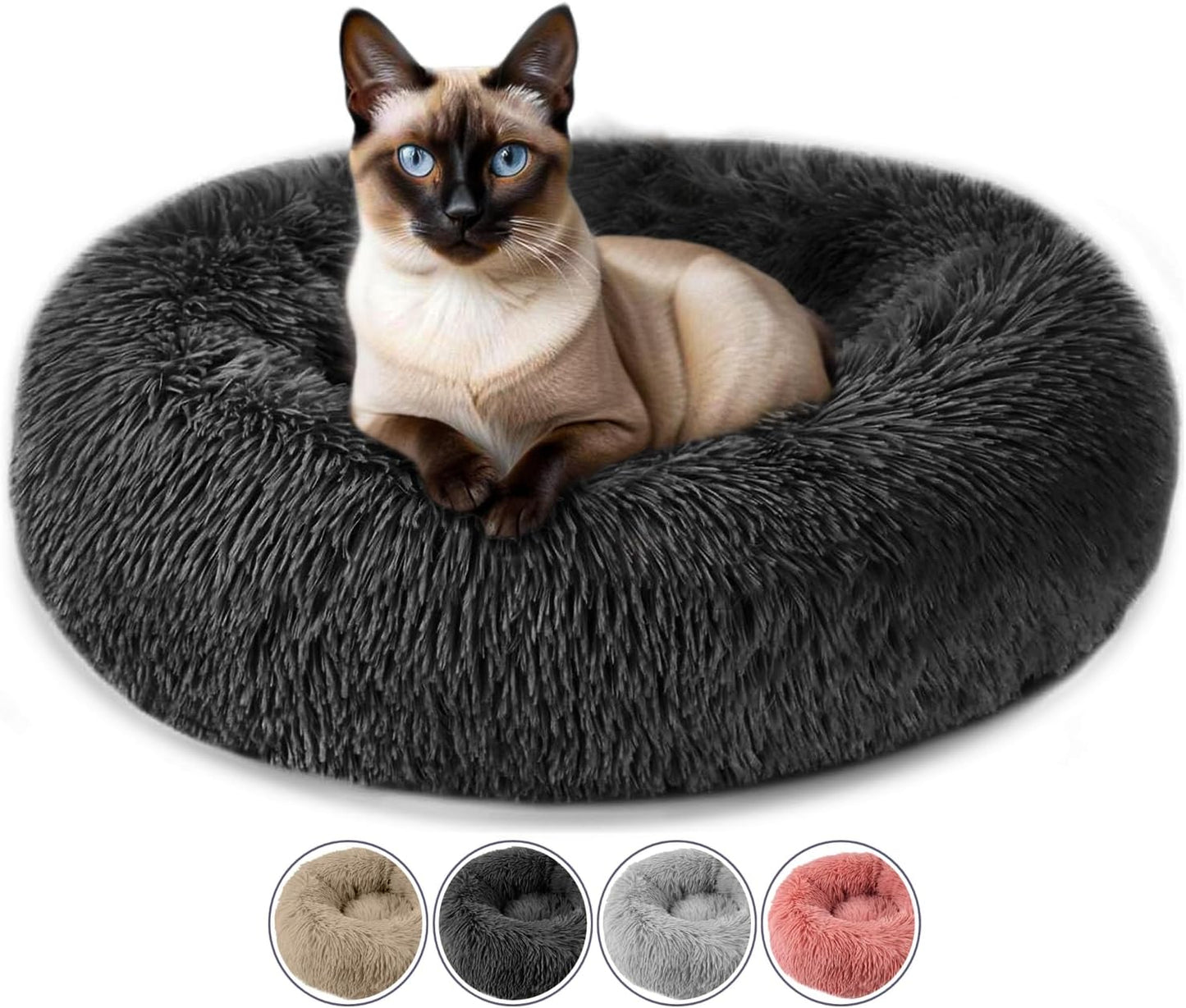 ELYF 50cm Dark Grey Donut Cat Beds for Indoor Cats Clearance, Kitten Bed and Puppy Bed with Anti-Slip Waterproof Bottom, Fluffy Cosy Pet Bedding & Furniture for Small Dog Bed Clearance, Large Cat Bed - Comfort Style