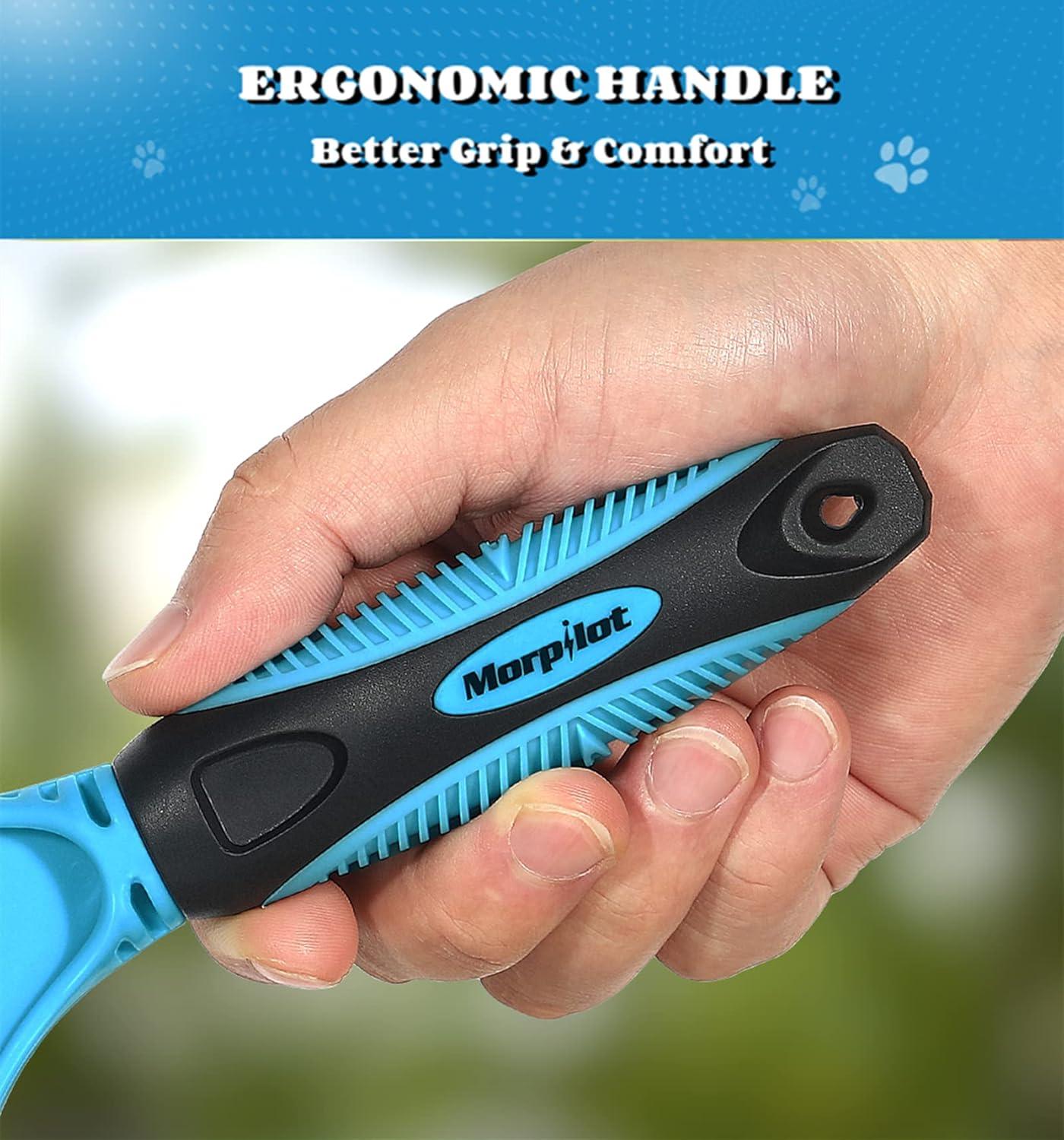 Morpilot Dog Brush Cat Brush Grooming Comb, 23+12 Double Sided Undercoat Rake Dematting Deshedding Tool for Long Hair Pets Cat Dog Slicker Shedding Brushes Efficiently Reduces Hair Loss by up to 90% - Comfort Style