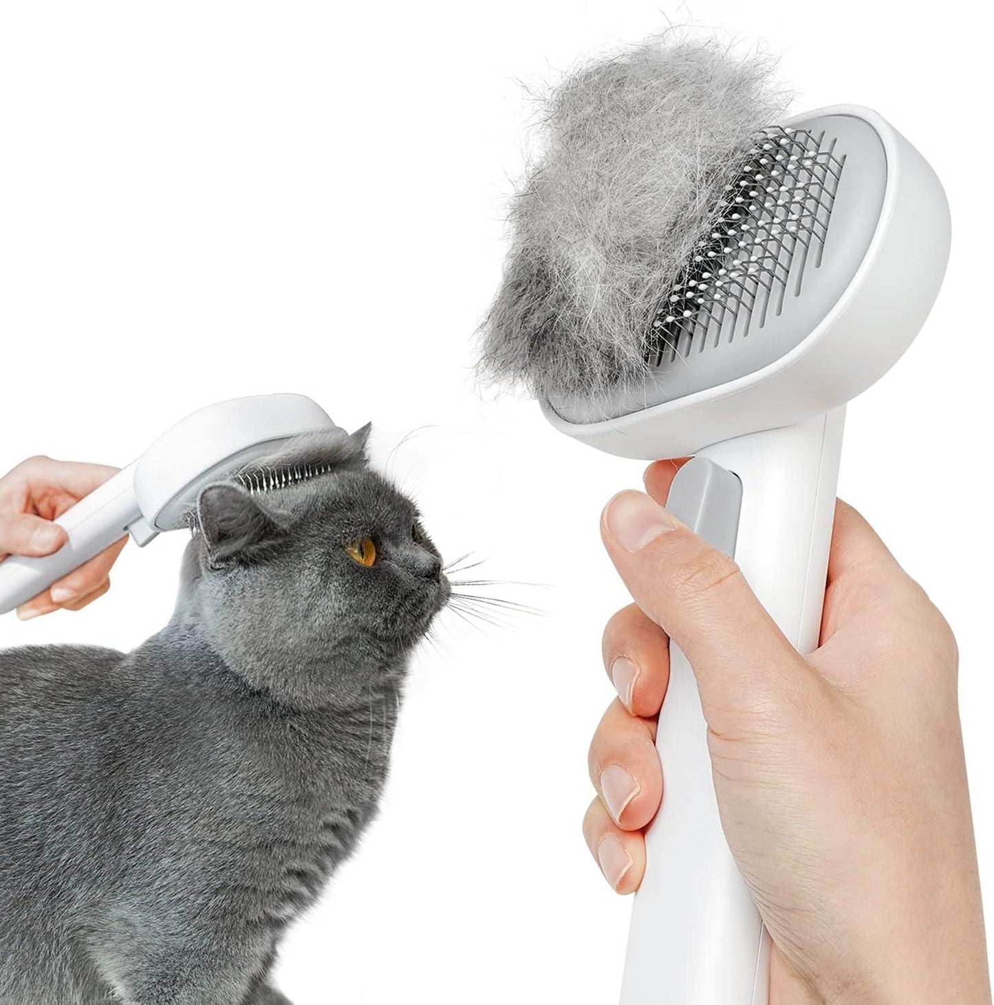 aumuca Cat Brush with Release Button, Cat Grooming Brush for Long or Short Haired Cats, Cat Hair Brush for Shedding Cat Comb for Pets Removing Loose Fur and Massage, White - Comfort Style