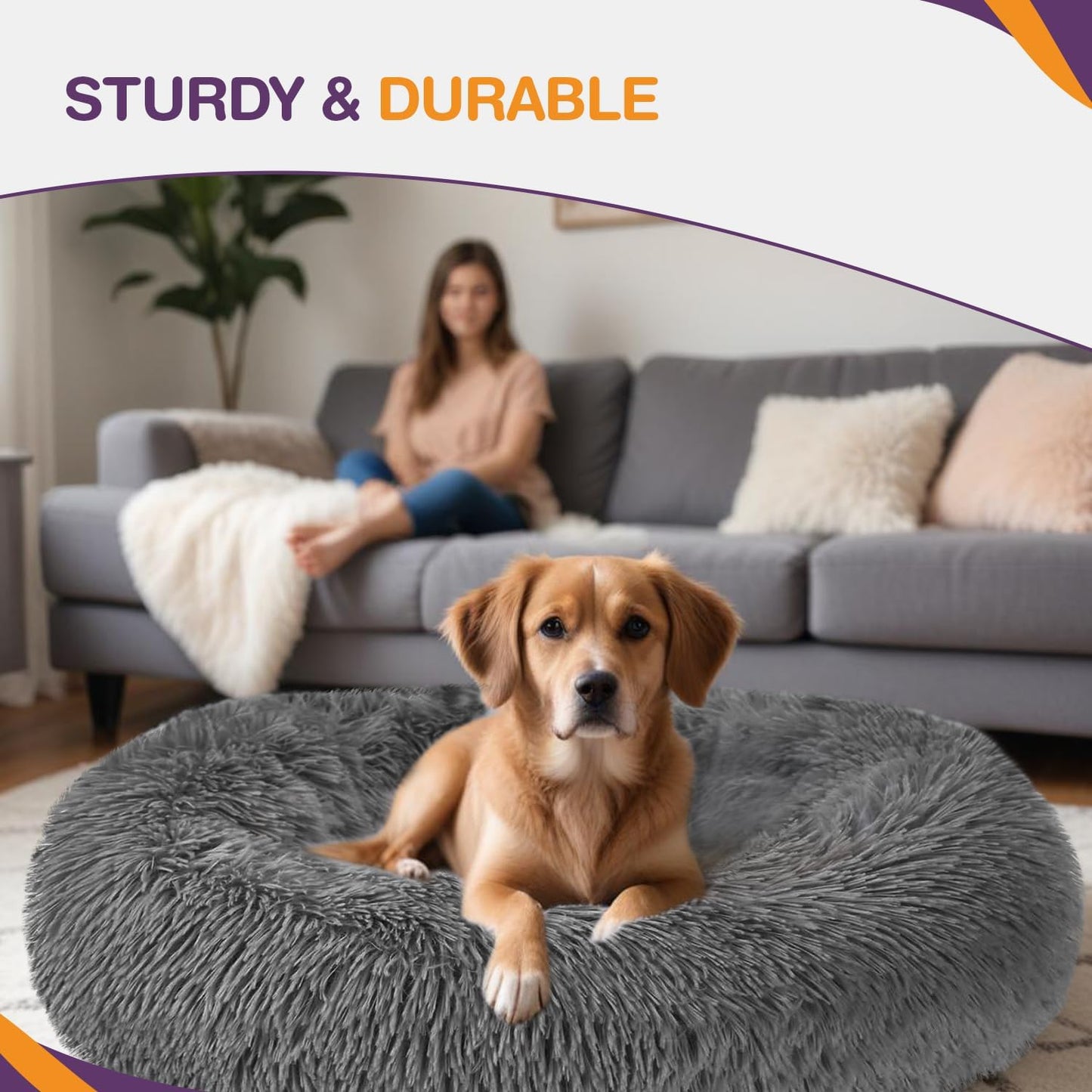 ELYF 50cm Dark Grey Donut Cat Beds for Indoor Cats Clearance, Kitten Bed and Puppy Bed with Anti-Slip Waterproof Bottom, Fluffy Cosy Pet Bedding & Furniture for Small Dog Bed Clearance, Large Cat Bed - Comfort Style