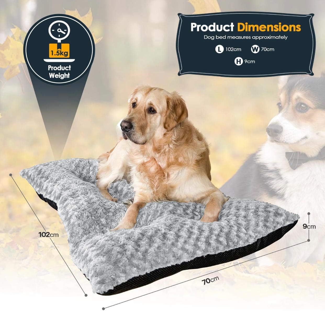 Victoria & Carter Large Dog Bed (102 x 70cm) Ultra Soft Pet Bed, Premium Plush Mattress Cushion For Medium Or Large Size Pets, Can Be Used For Dog Crate. Machine Wash & Dryer Friendly. (Light Grey) - Comfort Style