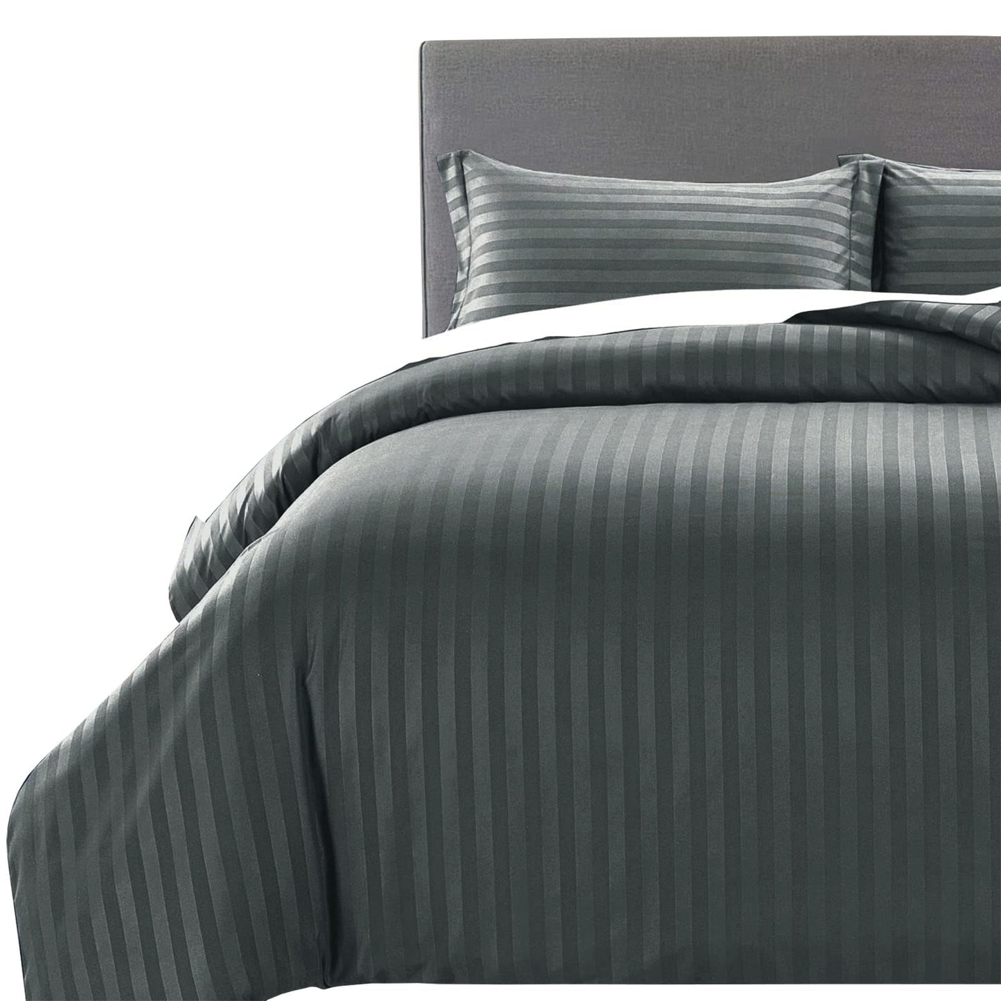 MOONLIGHT20015 Duvet Set Reversible Stripes Satin Double Bedding Set with 2 Pillowcases Soft Hypoallergenic Duvet Cover - Comfort Style