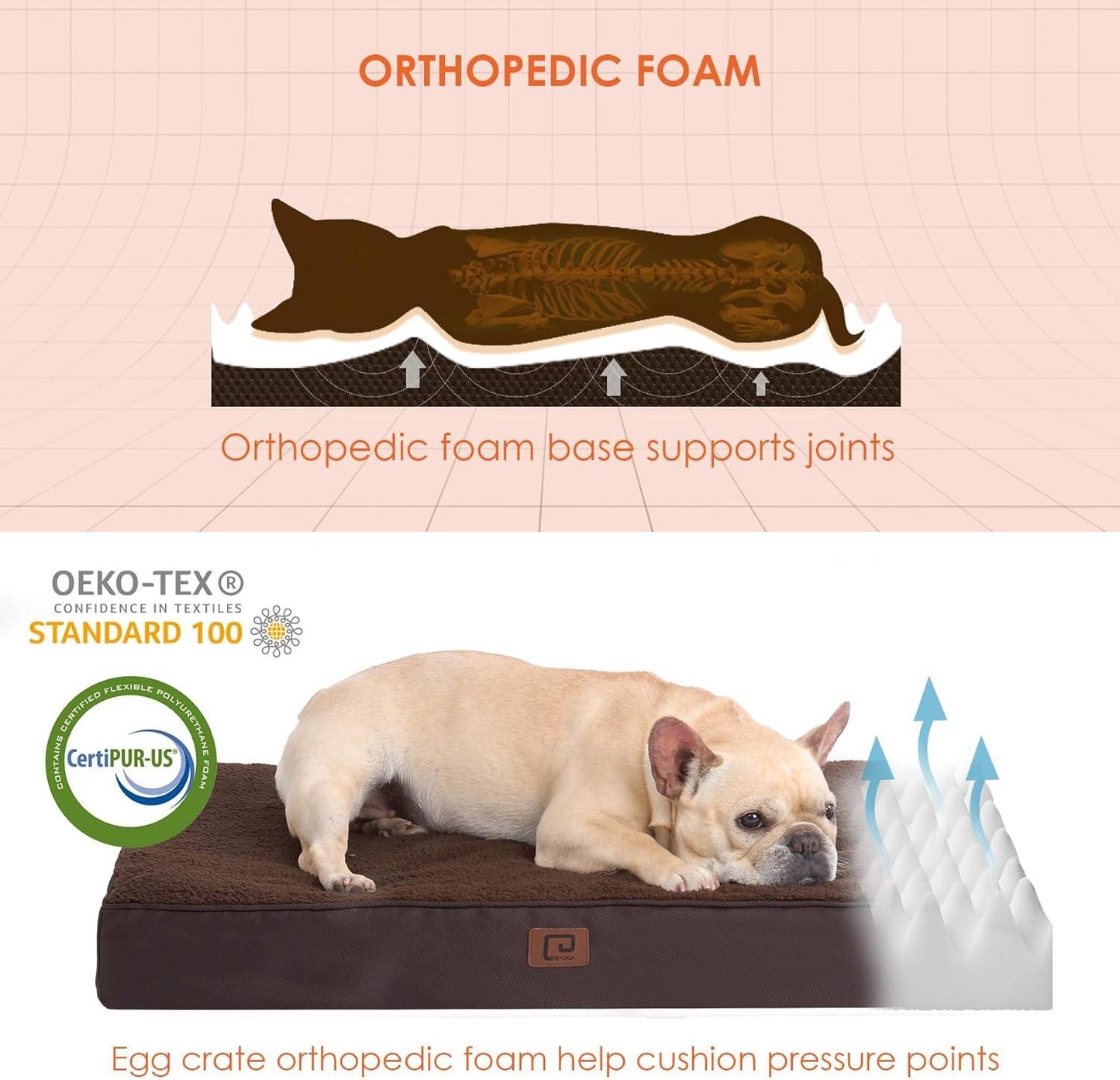EHEYCIGA Orthopedic Dog Beds Large Mattress with Removable Washable Cover for Crate, Grey, 91x68x9cm - Comfort Style