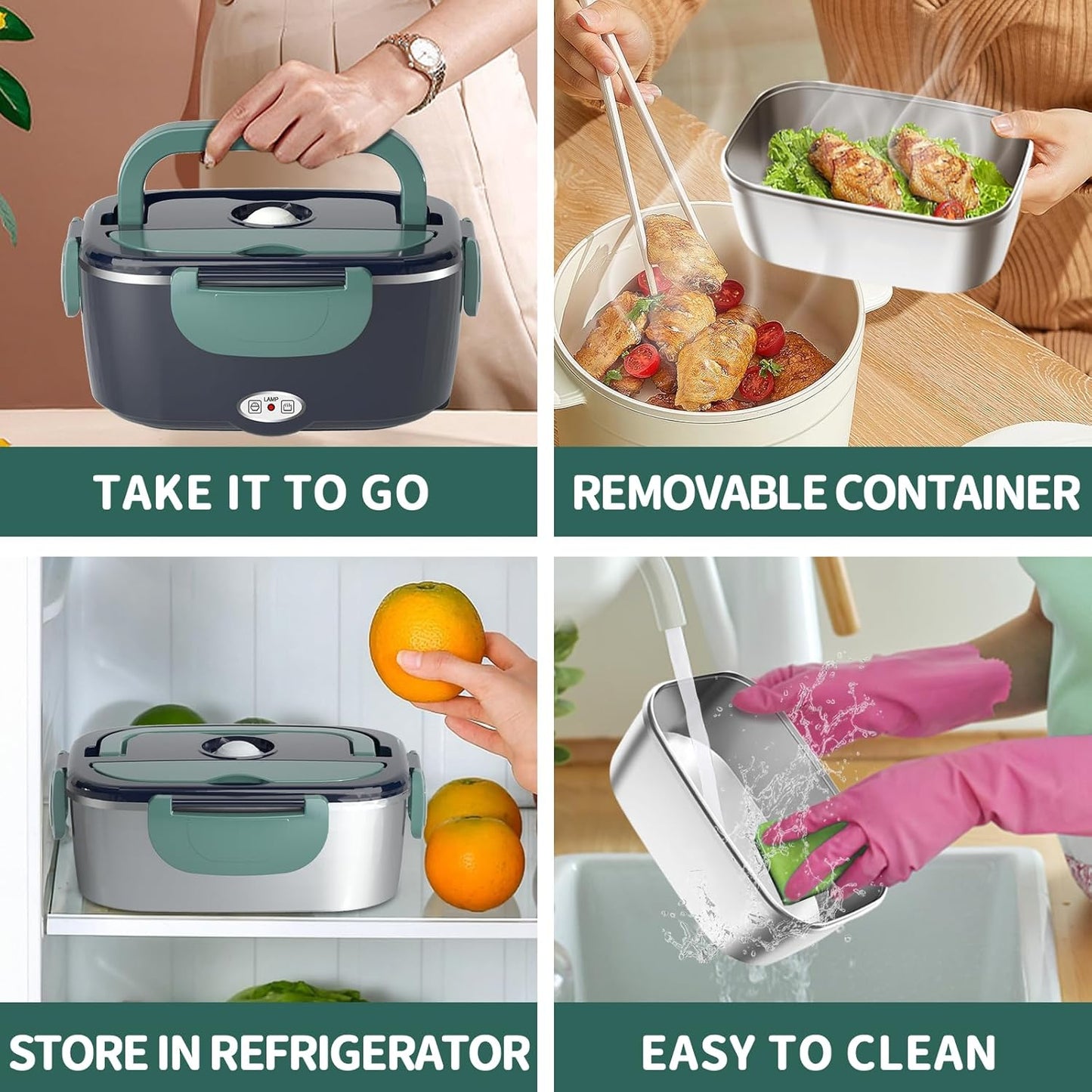 Portable Electric Lunch Box Stainless Steel Heated Food Container for Car/Office/Home Dining Box Microwave Oven