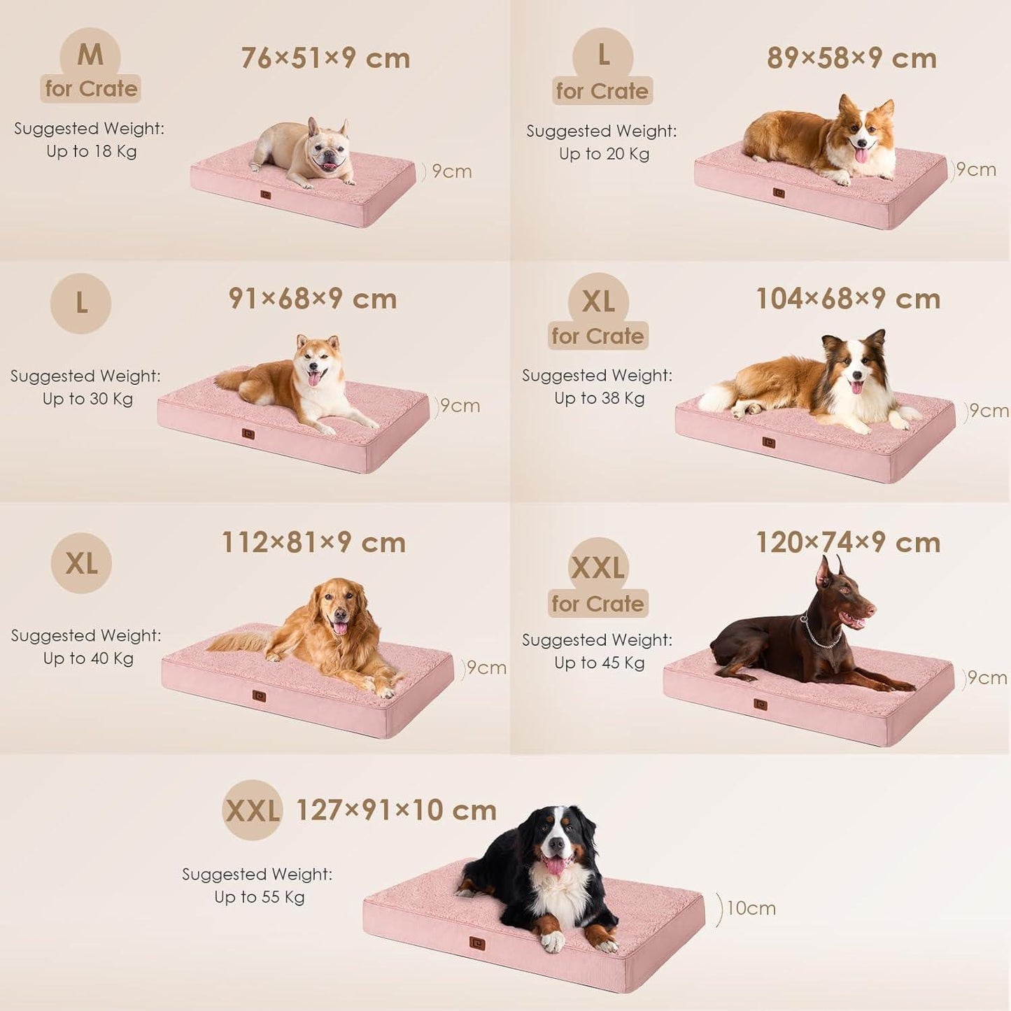 EHEYCIGA Orthopedic Dog Beds Large Mattress with Removable Washable Cover for Crate, Grey, 91x68x9cm - Comfort Style