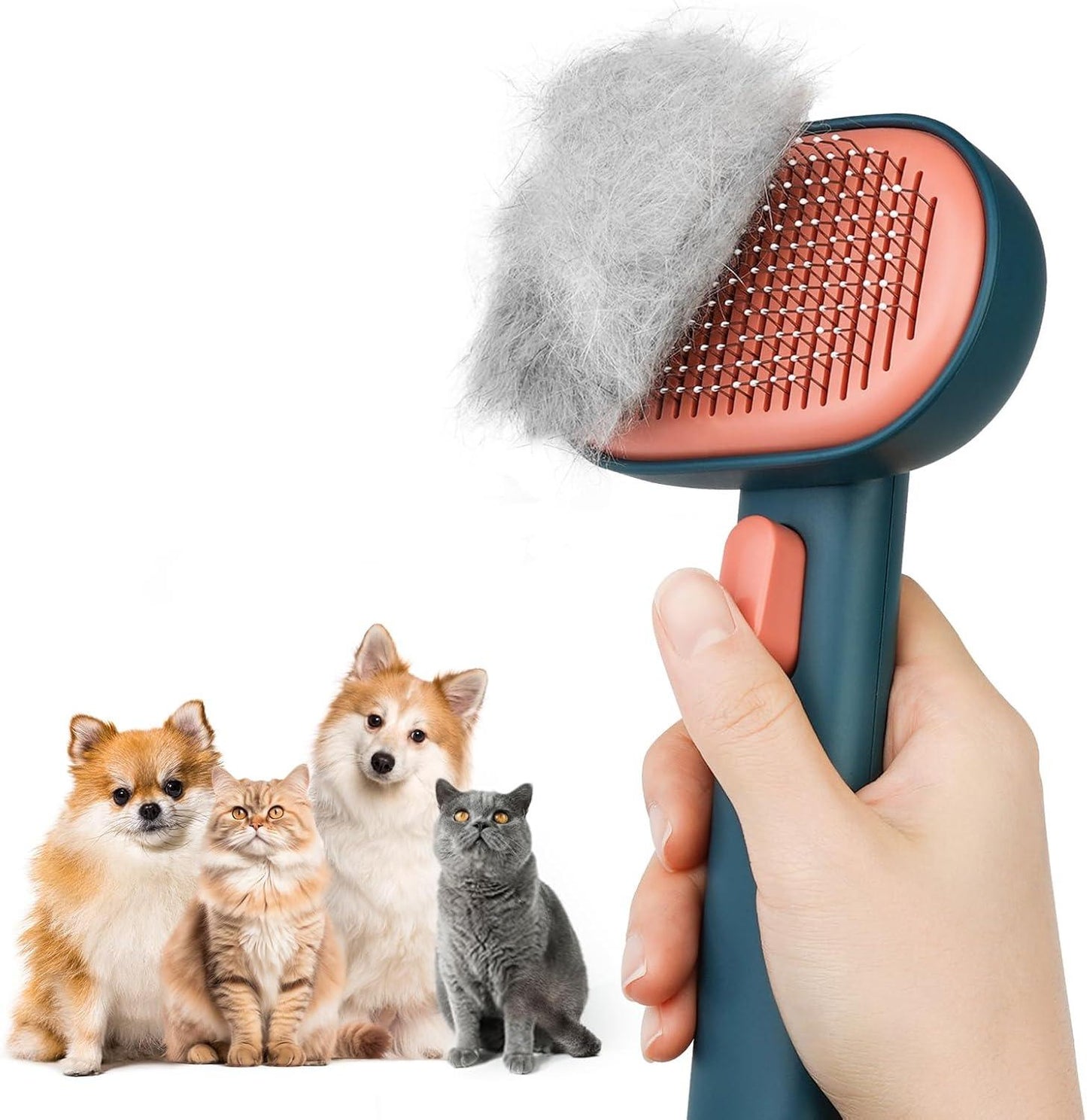 aumuca Cat Brush with Release Button, Cat Grooming Brush for Long or Short Haired Cats, Cat Hair Brush for Shedding Cat Comb for Pets Removing Loose Fur and Massage, White - Comfort Style