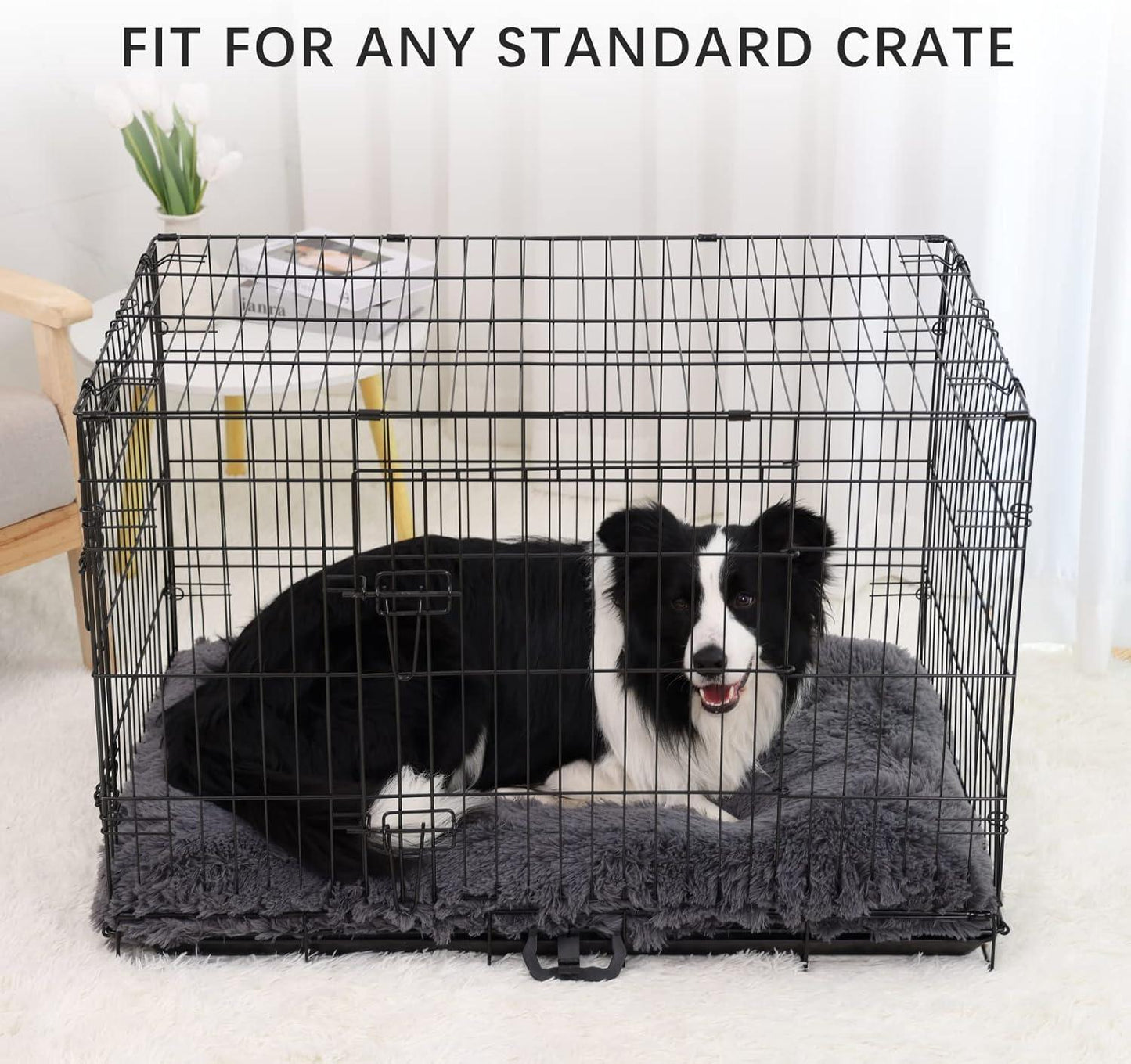 Jaspuriea Large Dog Bed Washable Dog Crate Mattress Calming Fluffy Anti Anxiety Dog Beds Deluxe Plush Dog Mat with Anti-Slip Bottom,90x60x8cm - Comfort Style