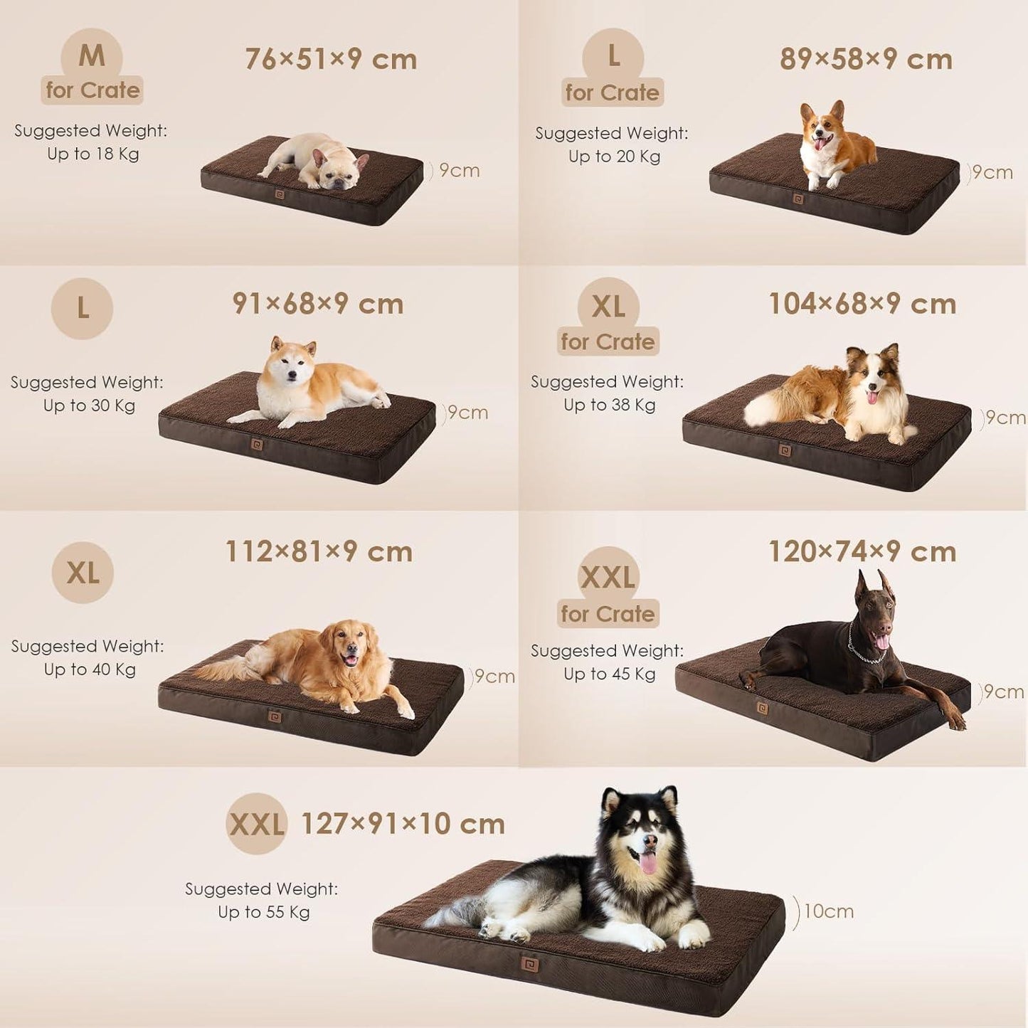 EHEYCIGA Orthopedic Dog Beds Large Mattress with Removable Washable Cover for Crate, Grey, 91x68x9cm - Comfort Style