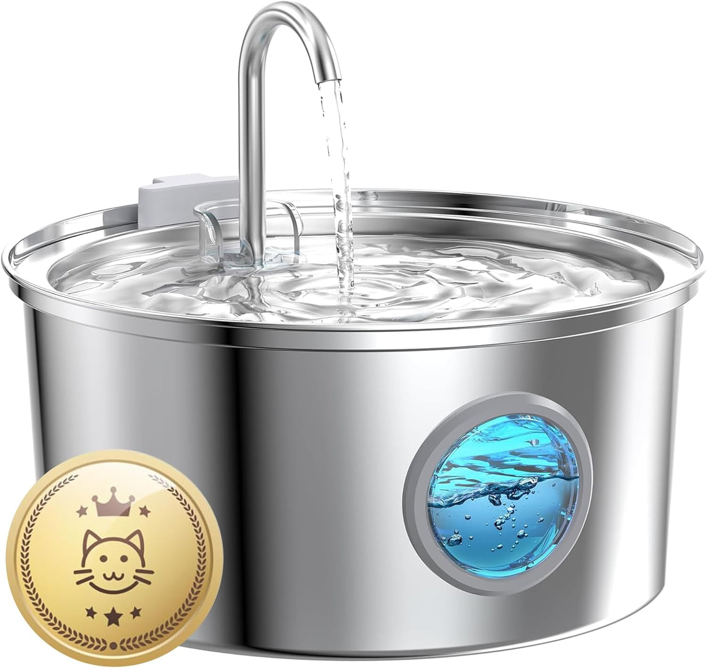 Cat Water Fountain for Drinking: Stainless Steel Cat Fountain - 2.2L Water Fountain Cat Bowl - Pet Water Fountain - Cat Drinking Fountain - Visible Water Level Cat Water Dispensers - GIOTOHUN - Comfort Style