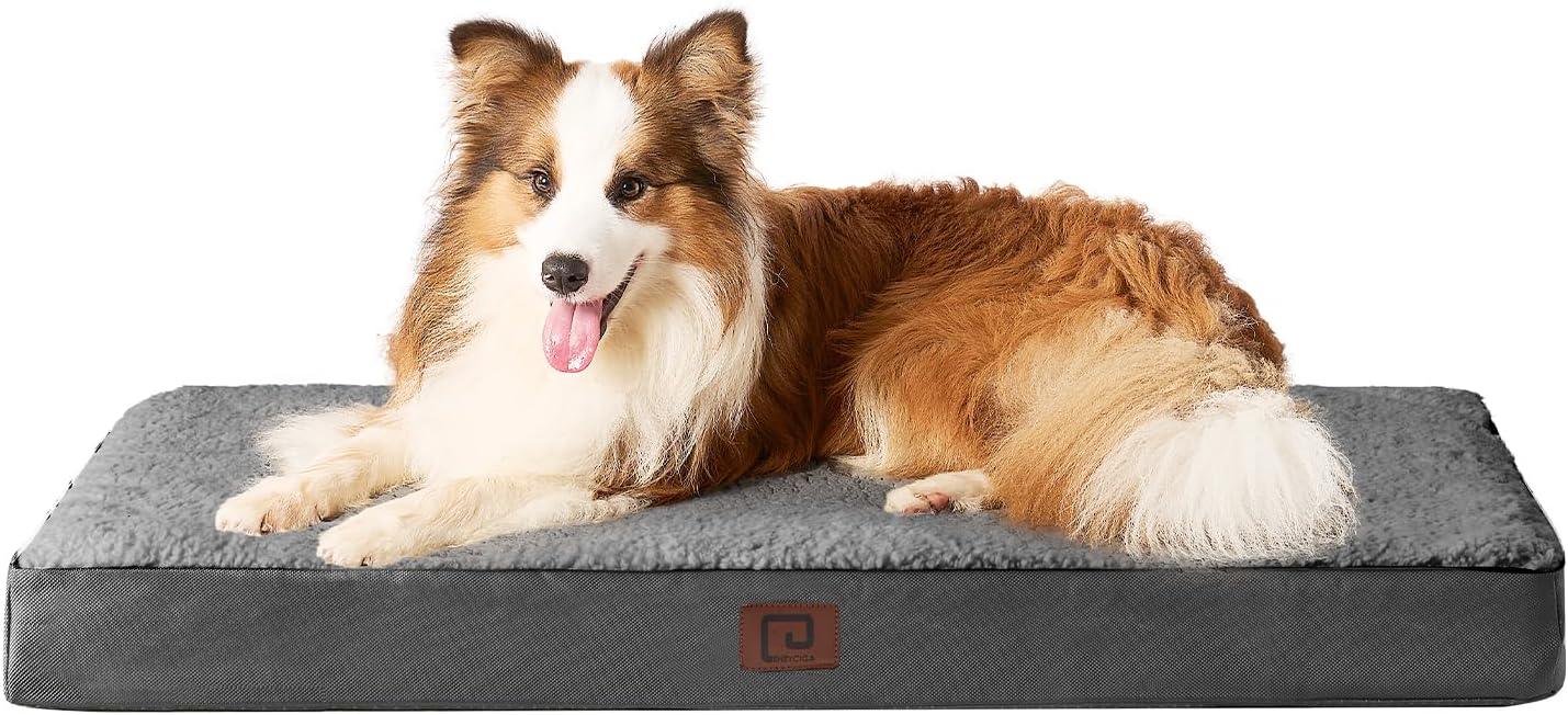 EHEYCIGA Orthopedic Dog Beds Large Mattress with Removable Washable Cover for Crate, Grey, 91x68x9cm - Comfort Style