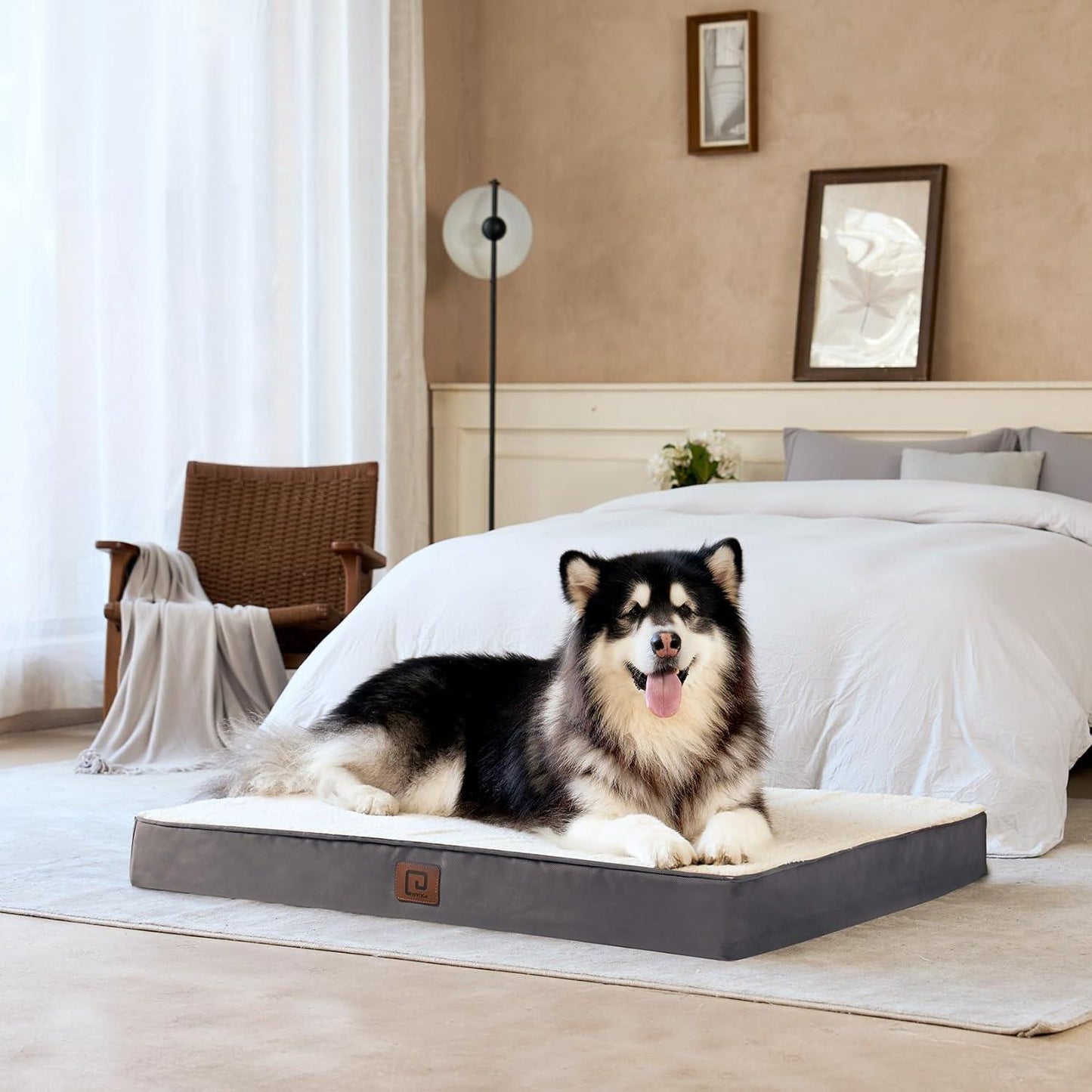 EHEYCIGA Orthopedic Dog Beds Large Mattress with Removable Washable Cover for Crate, Grey, 91x68x9cm - Comfort Style