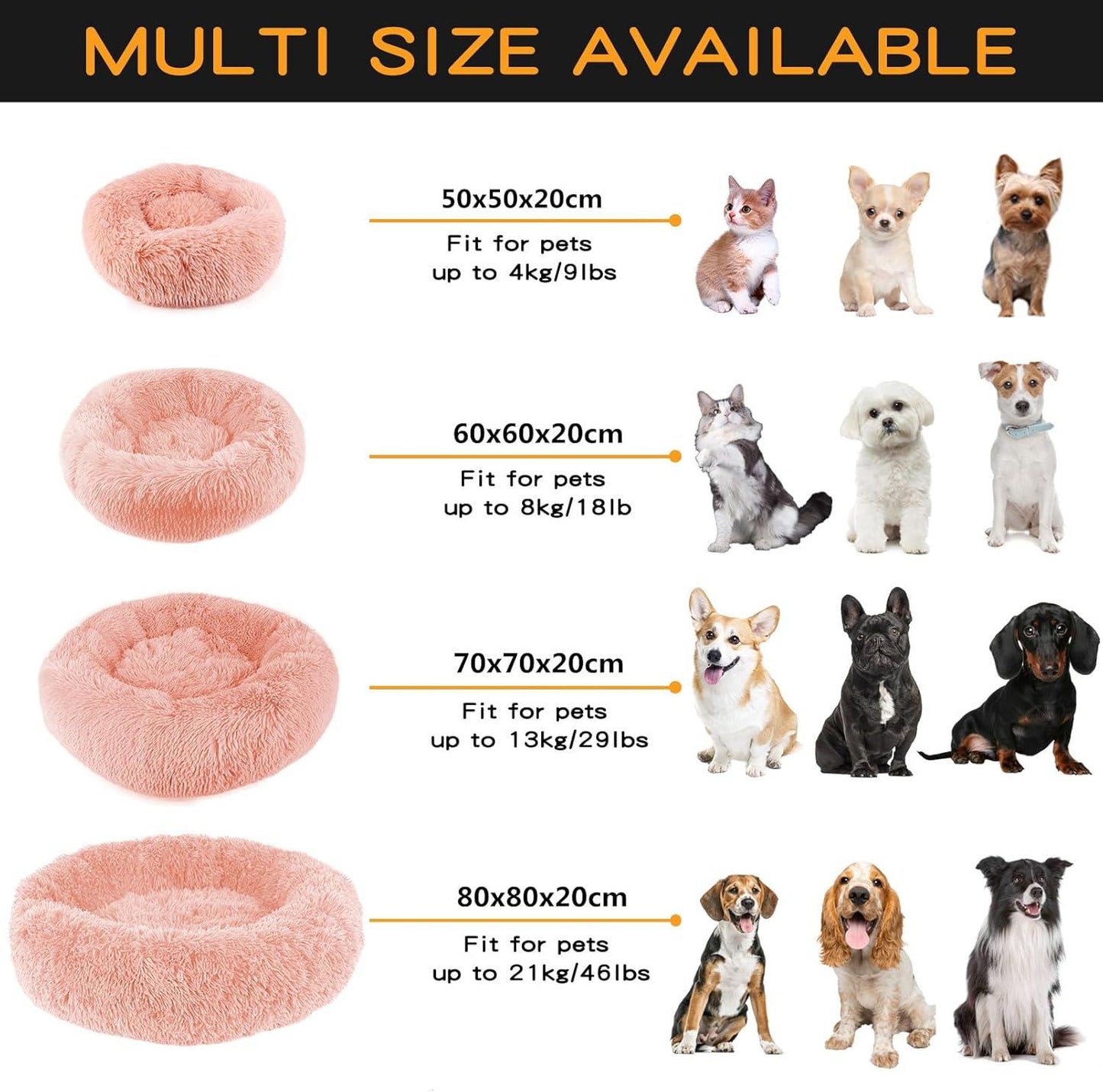 Enjamoy Plush Donut Dog Bed, Calming Round Dog Cat Bed Soft and Fluffy Cuddler Pet Cushion Self-Warming Puppy Beds Machine Washable, Grey 50cm - Comfort Style
