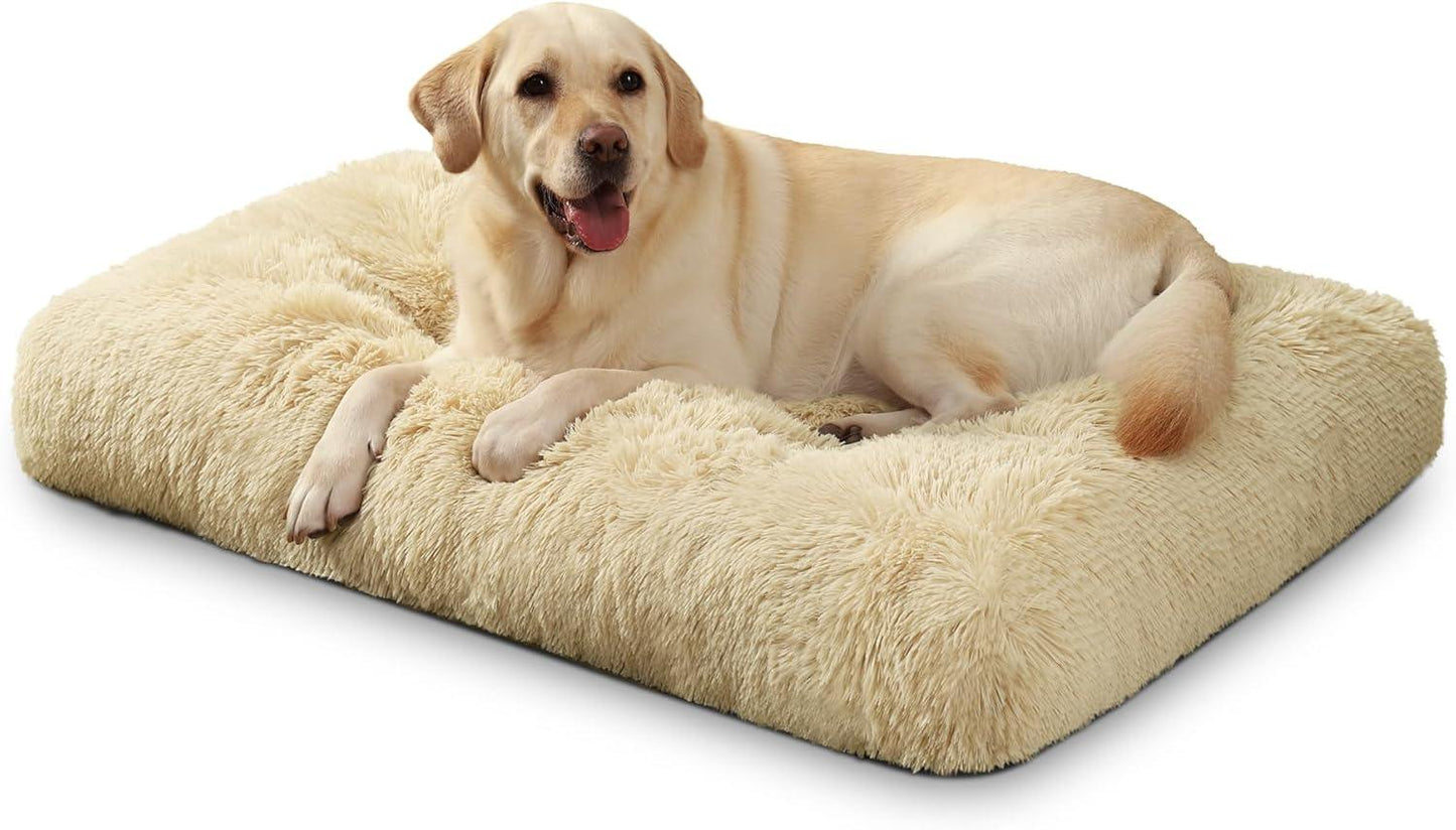 KSIIA Large Dog Bed Washable, Calming Dog Bed, Dog Crate Mattress with Non skid Bottom, Fluffy Anti Anxiety Dog Beds, Pet Beds Pillow Cushion for Dog, Dark Grey, 90x60x8cm - Comfort Style