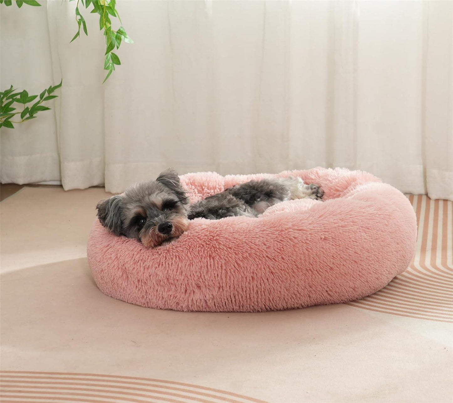 Enjamoy Plush Donut Dog Bed, Calming Round Dog Cat Bed Soft and Fluffy Cuddler Pet Cushion Self-Warming Puppy Beds Machine Washable, Grey 50cm - Comfort Style