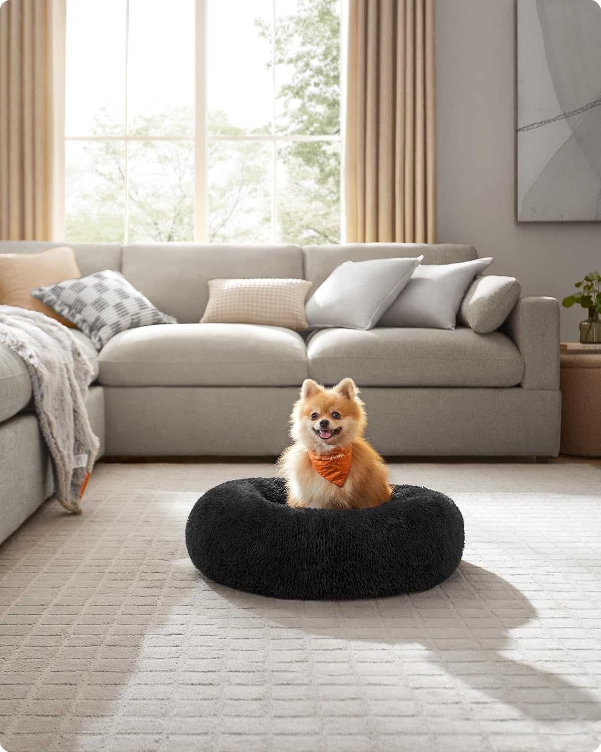Feandrea Dog Bed, Donut Cat Bed, Fluffy Calming Pet Bed with Removable, Washable Cover, Soft Long Plush, 50 cm, Grey - Comfort Style