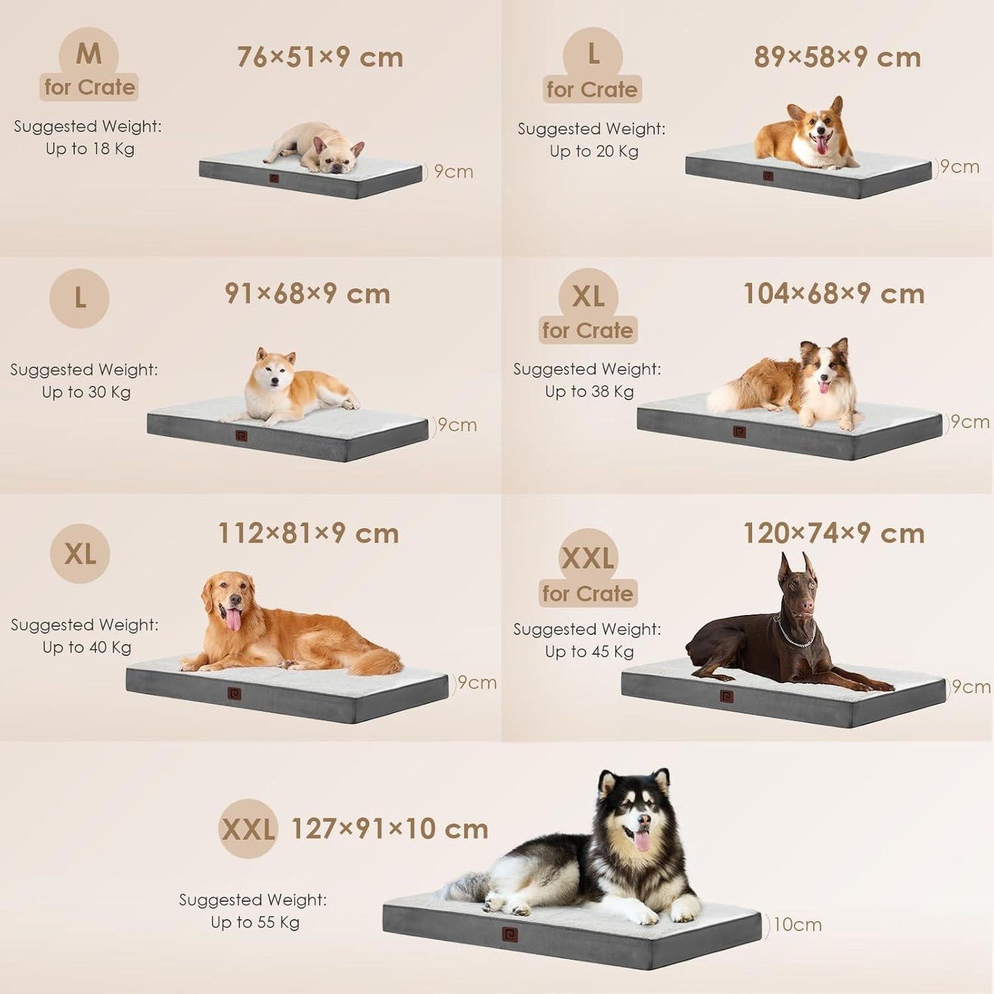 EHEYCIGA Orthopedic Dog Beds Large Mattress with Removable Washable Cover for Crate, Grey, 91x68x9cm - Comfort Style