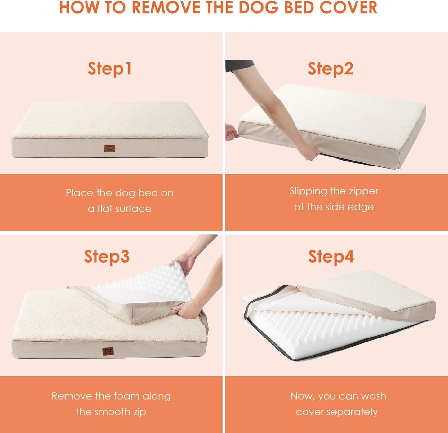 EHEYCIGA Orthopedic Dog Beds Large Mattress with Removable Washable Cover for Crate, Grey, 91x68x9cm - Comfort Style