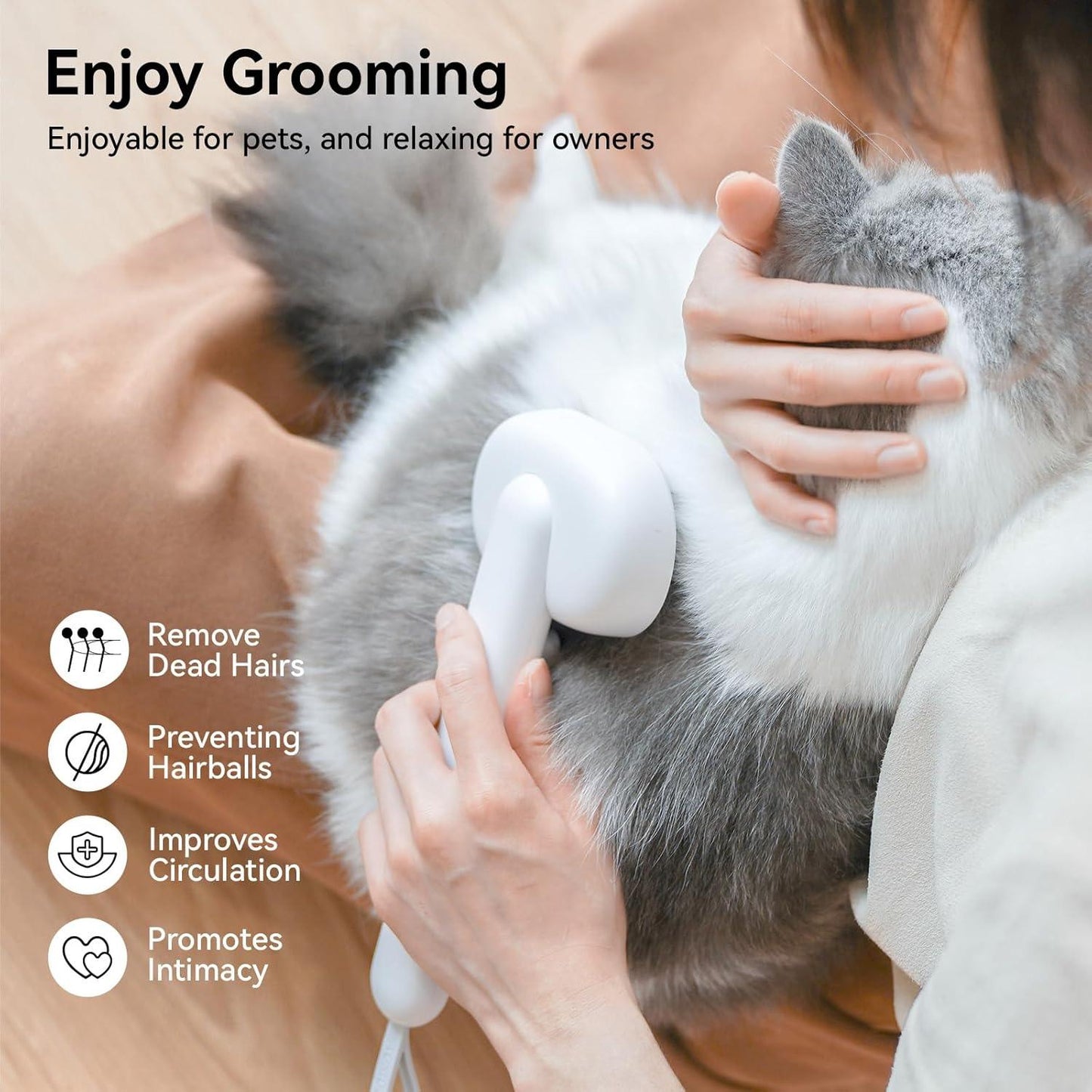aumuca Cat Brush with Release Button, Cat Grooming Brush for Long or Short Haired Cats, Cat Hair Brush for Shedding Cat Comb for Pets Removing Loose Fur and Massage, White - Comfort Style