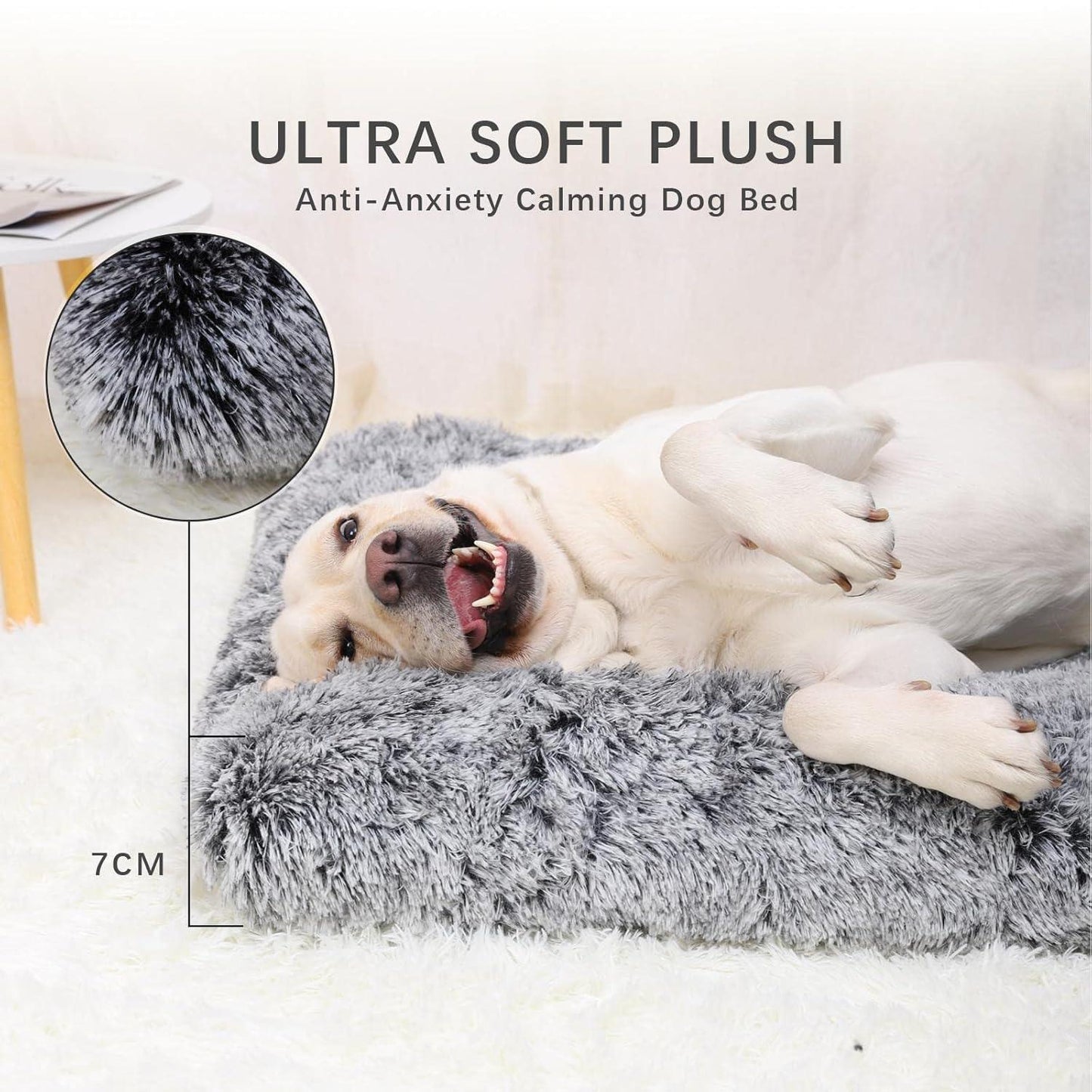 Jaspuriea Large Dog Bed Washable Dog Crate Mattress Calming Fluffy Anti Anxiety Dog Beds Deluxe Plush Dog Mat with Anti-Slip Bottom,90x60x8cm - Comfort Style